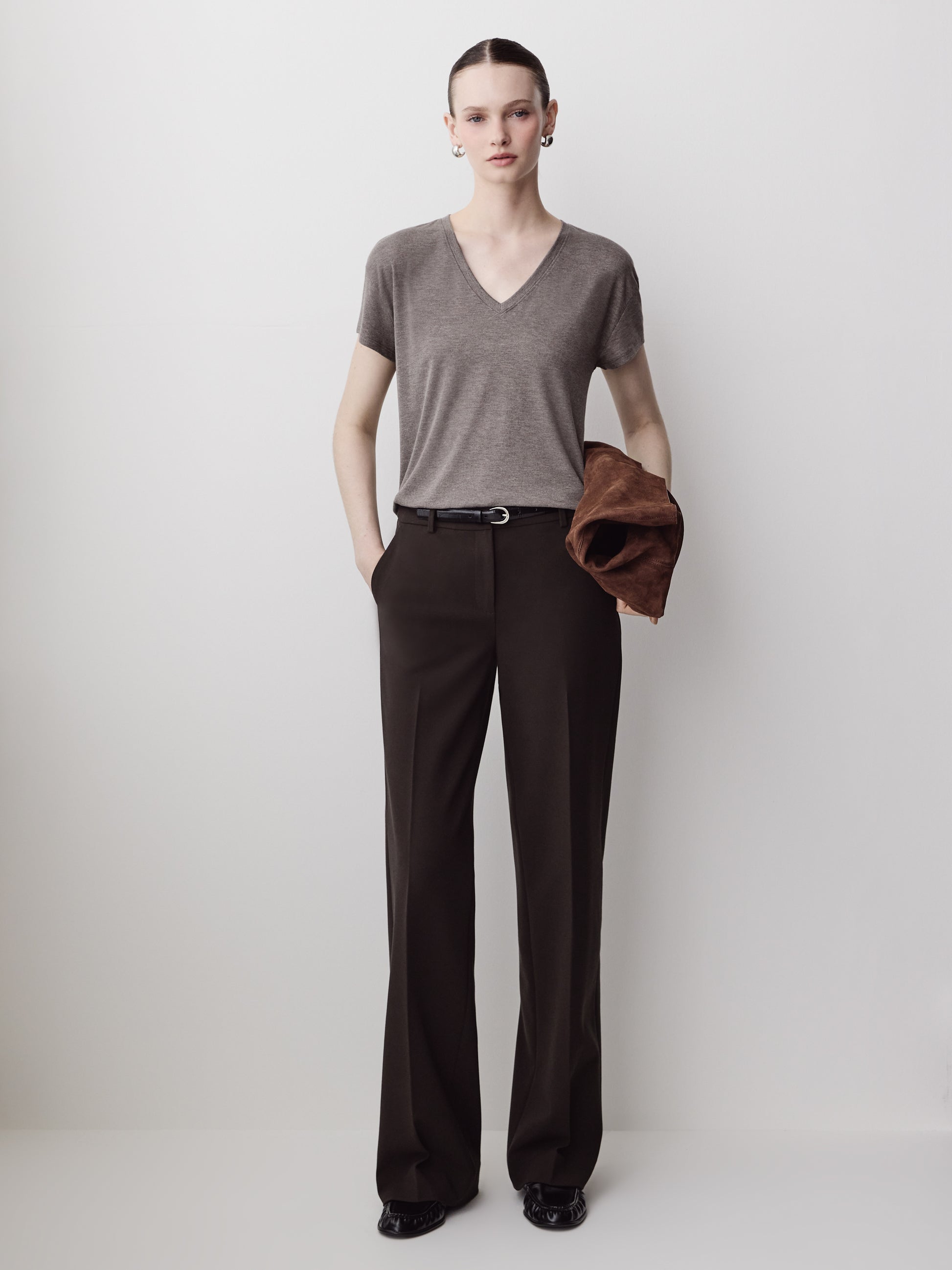 Knit Pullover V-Neck Tee Silk Blend
