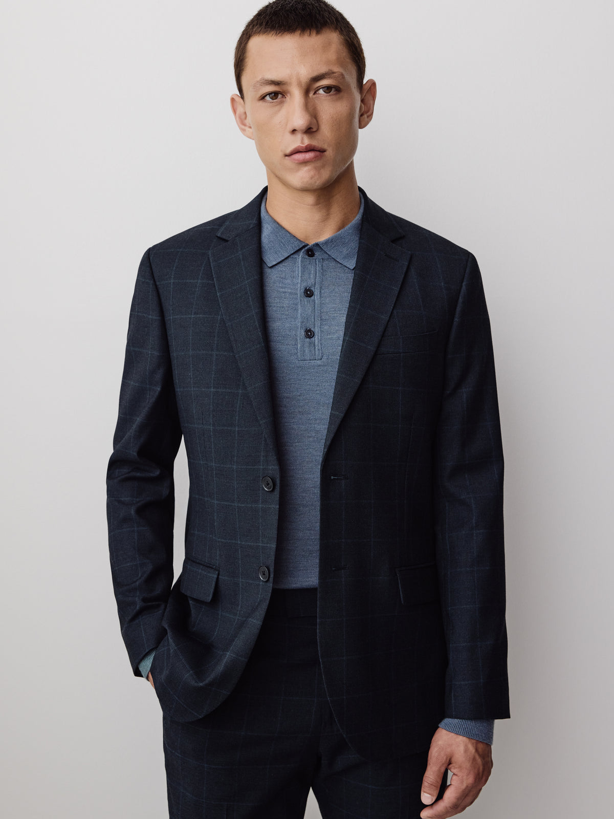 Slim Fit Navy Windowpane Woven Blazer