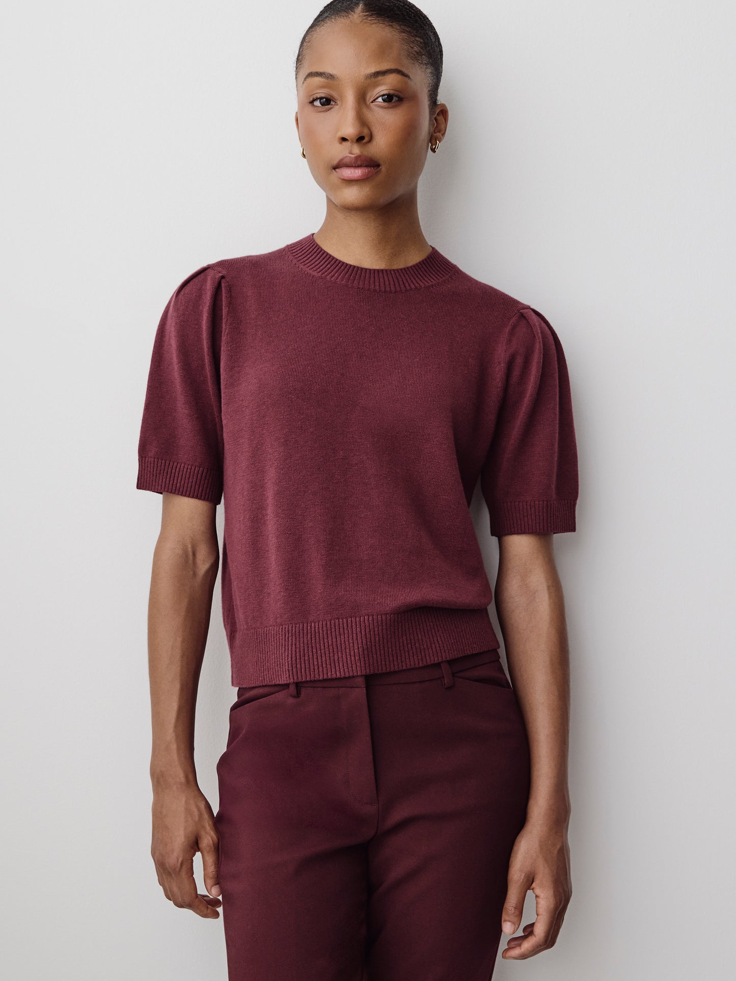 Knit Cotton Blend Crew Neck Sweater