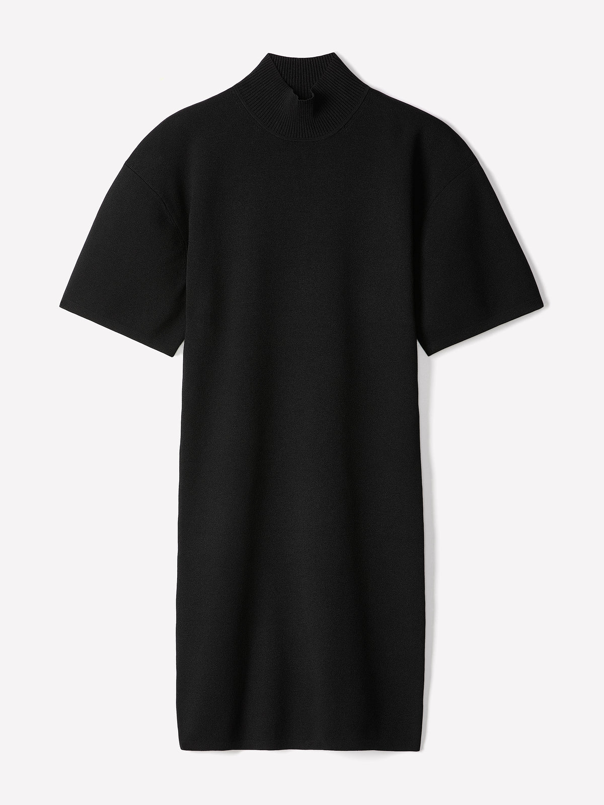 Short-Sleeve Mock-Neck Mini Sweater Dress