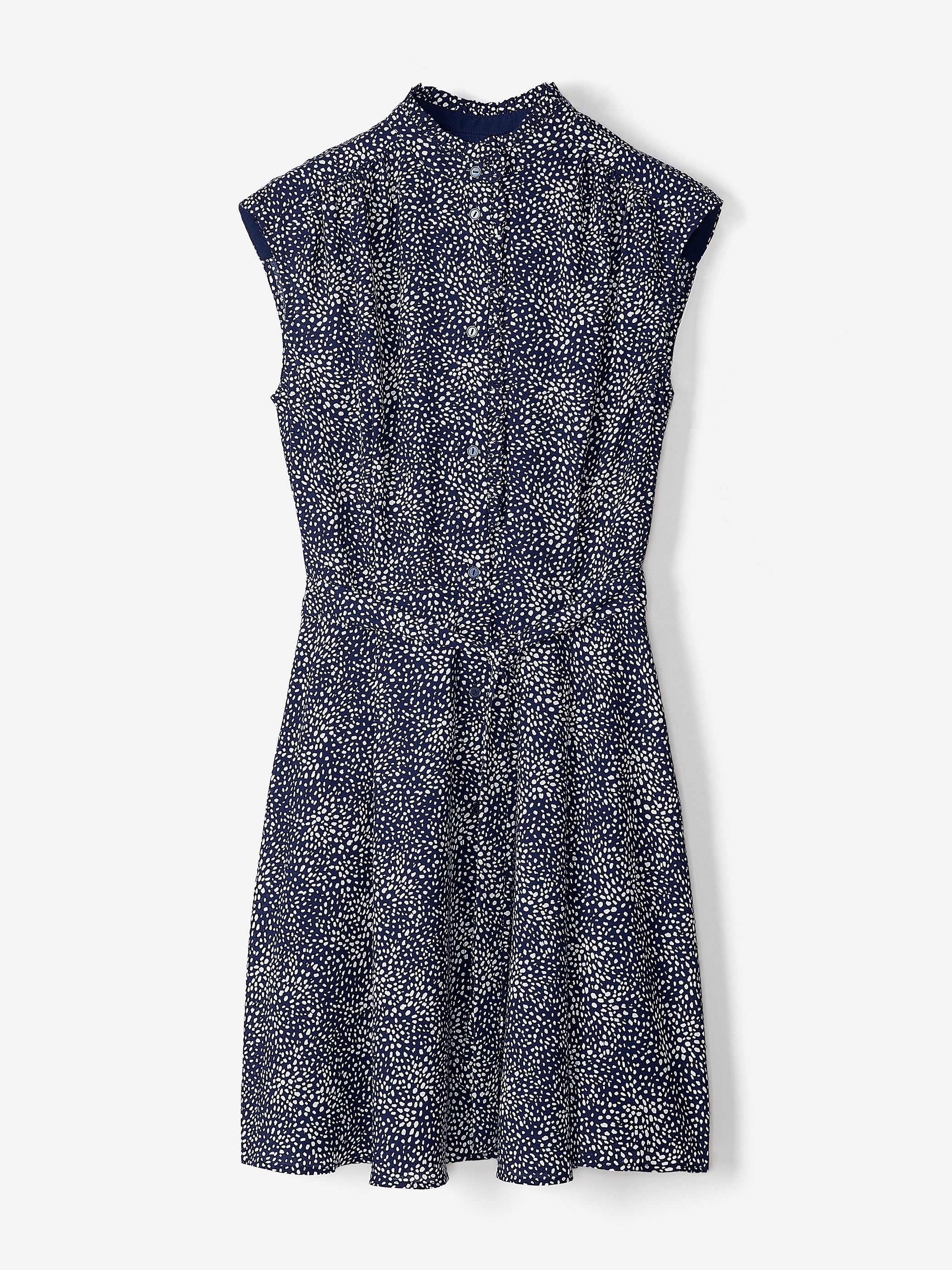 Sleeveless Mock-Neck Buttoned-Down Mini Dress