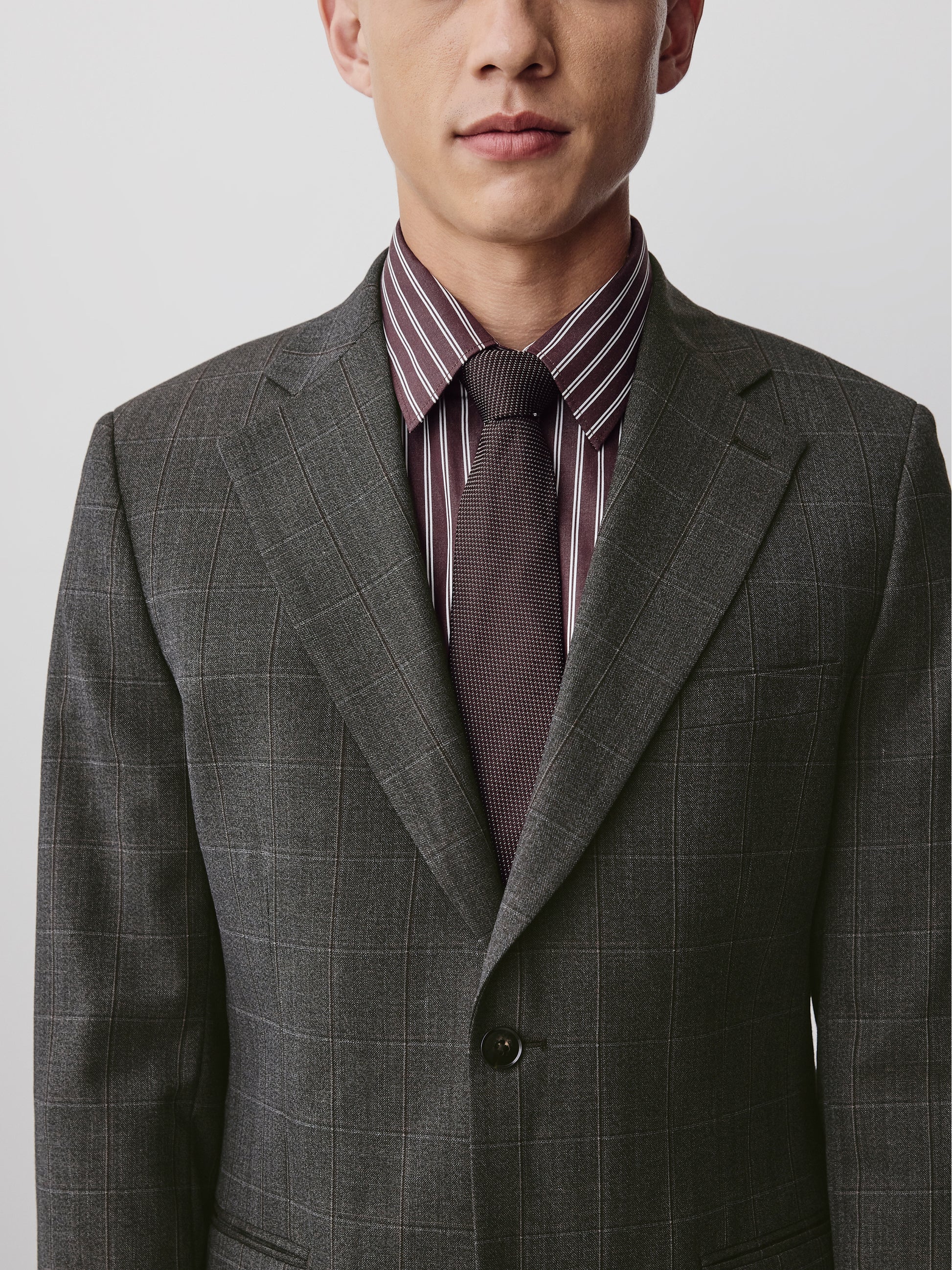Slim Fit Wool Blend Charcoal Check Blazer
