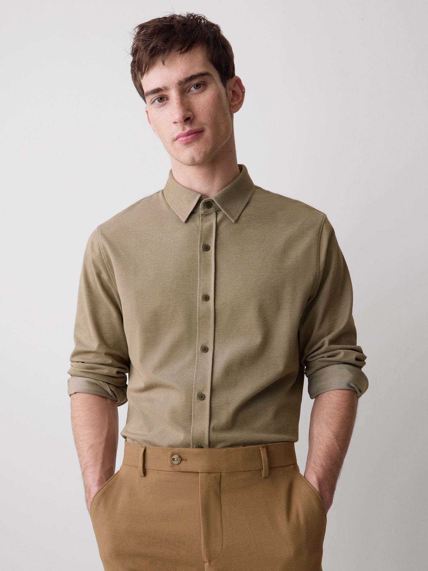 Long-Sleeve Piqué-Knit Shirt