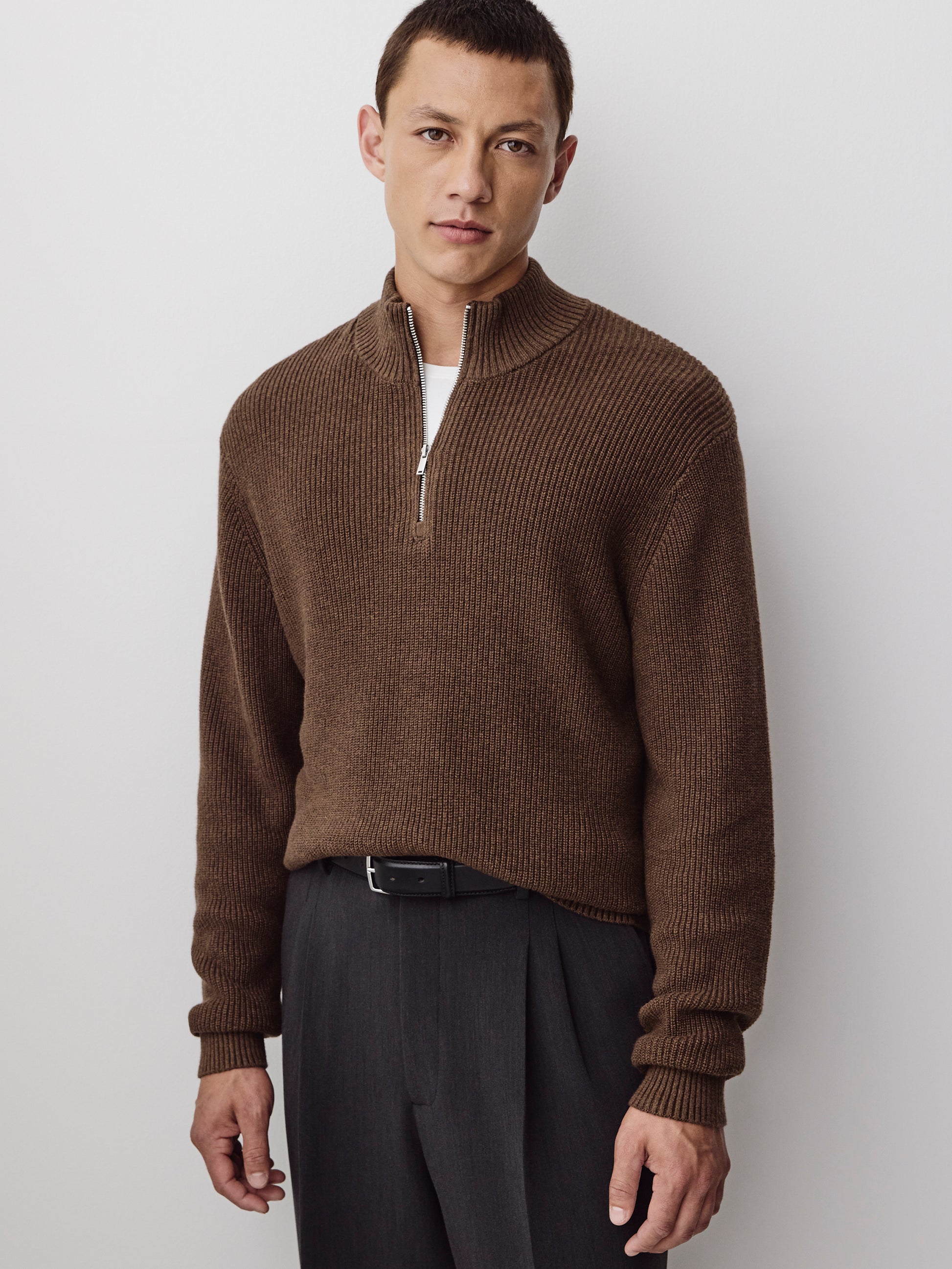 Men's Knit Cotton Cashmere Mock Zip Sweater