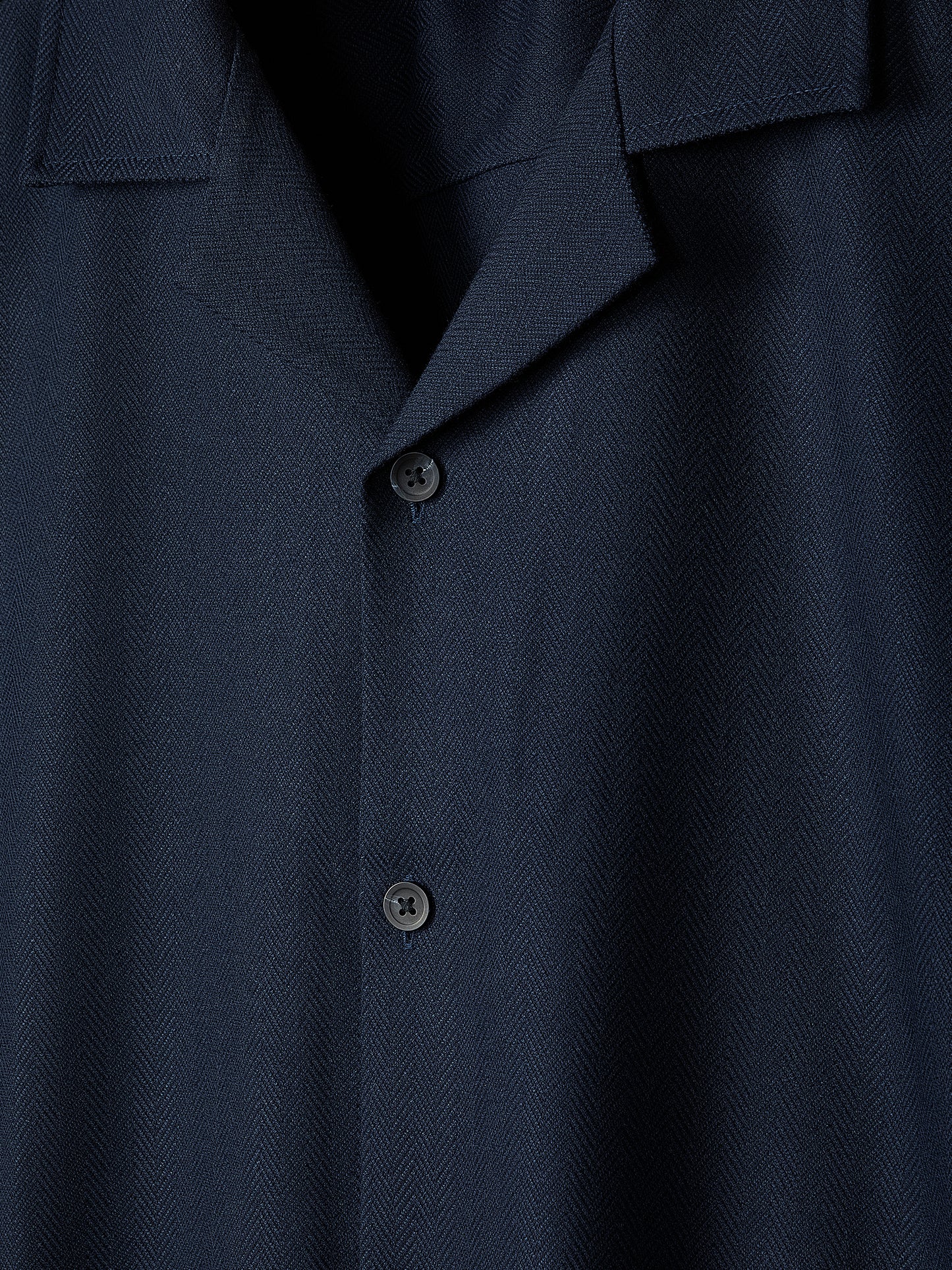 Short-Sleeve Herringbone Shirt with Camp Collar