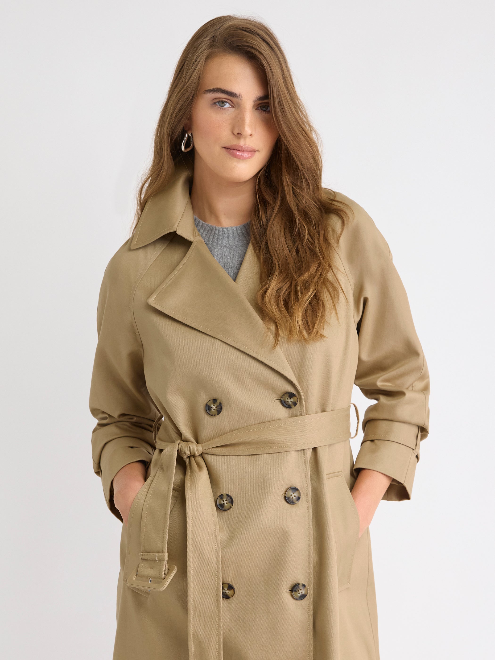 Manteau Trench Long Déperlant à Boutonnage Double