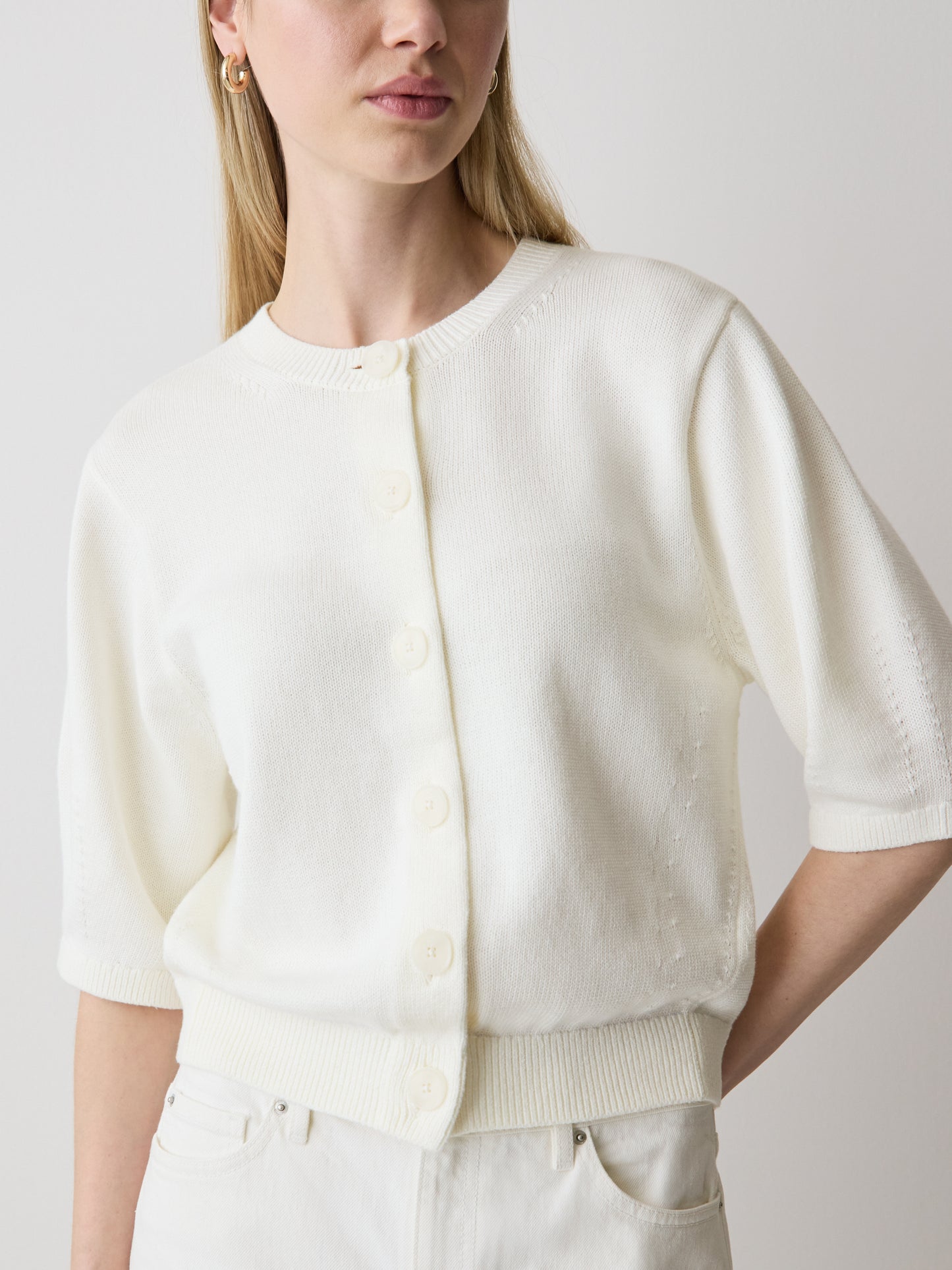 Knit Cotton Cardigan with Elbow Patches