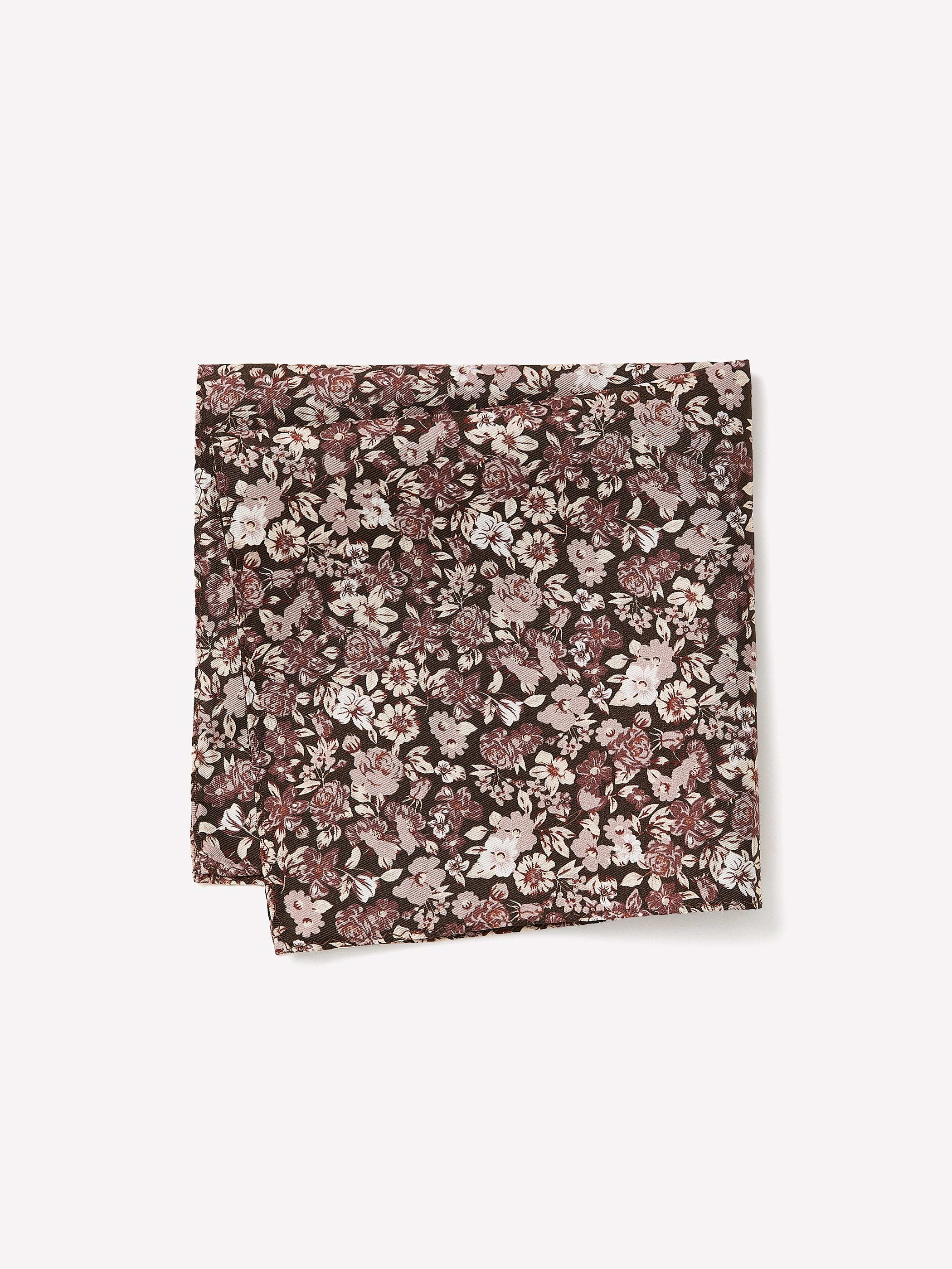Woven Silk Pocket Square Berry Floral Print