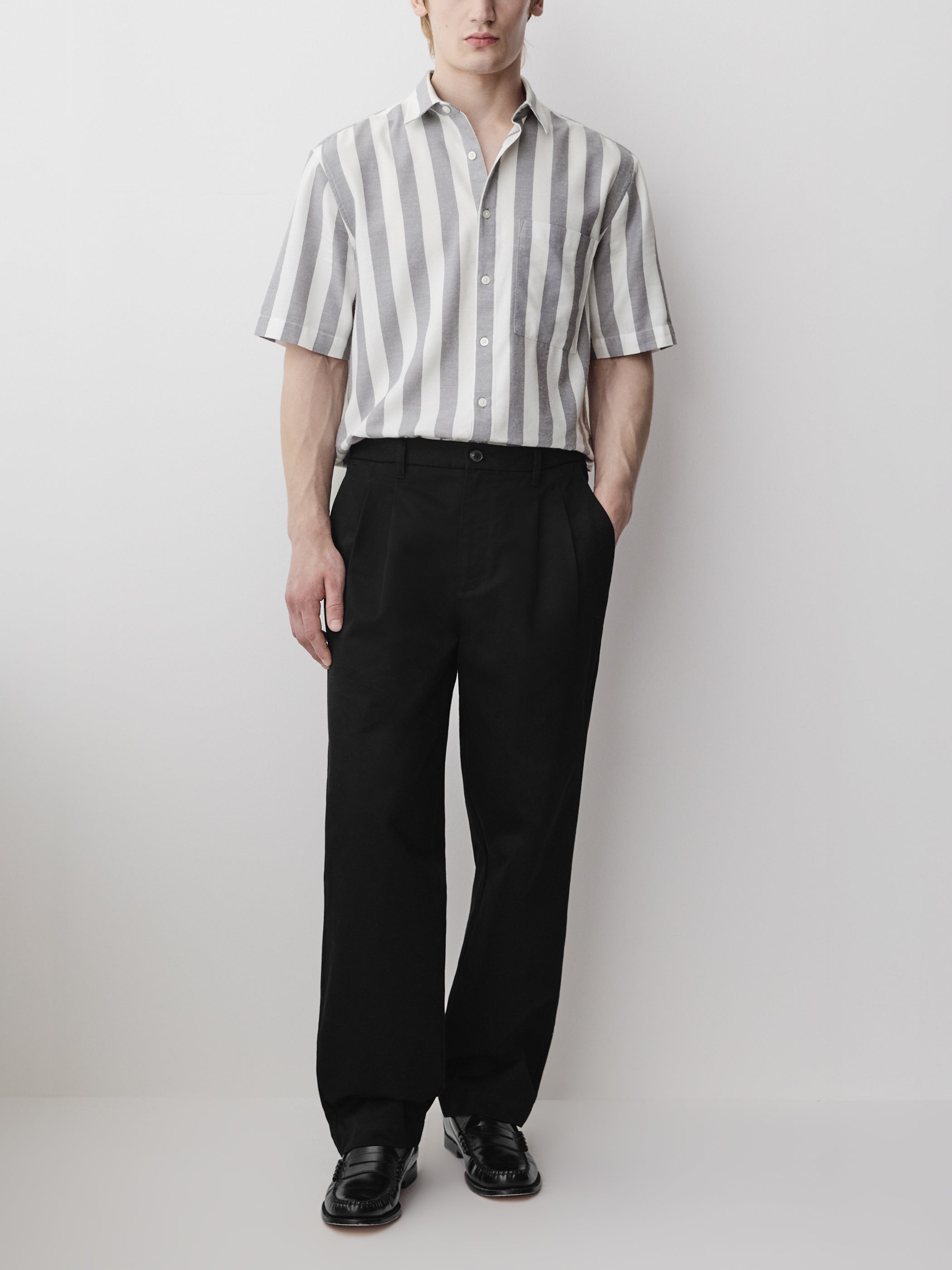 Loose Straight-Leg Pleated Chino Pant