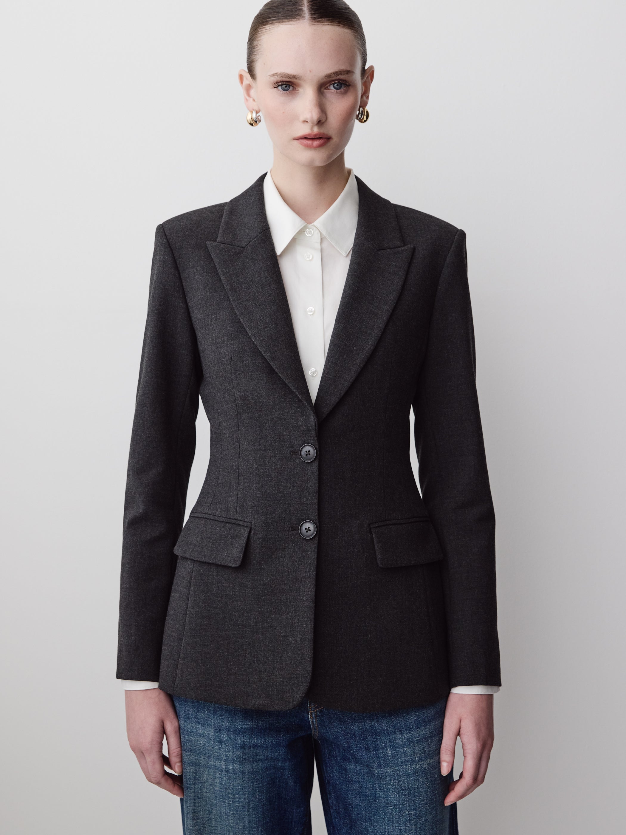 Woven Stretch Hourglass Blazer Two Button