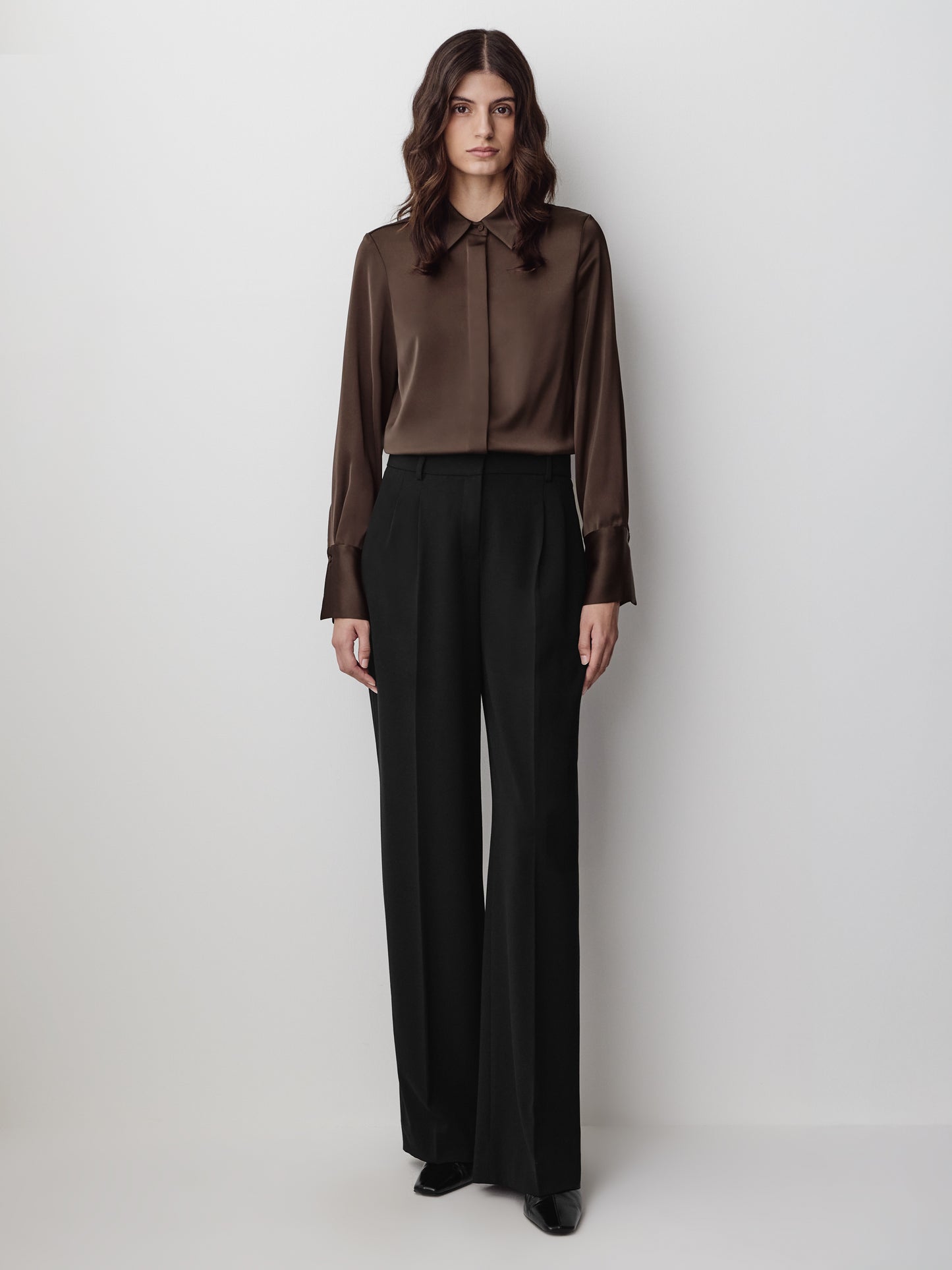 Woven Satin Long Sleeve Shirt