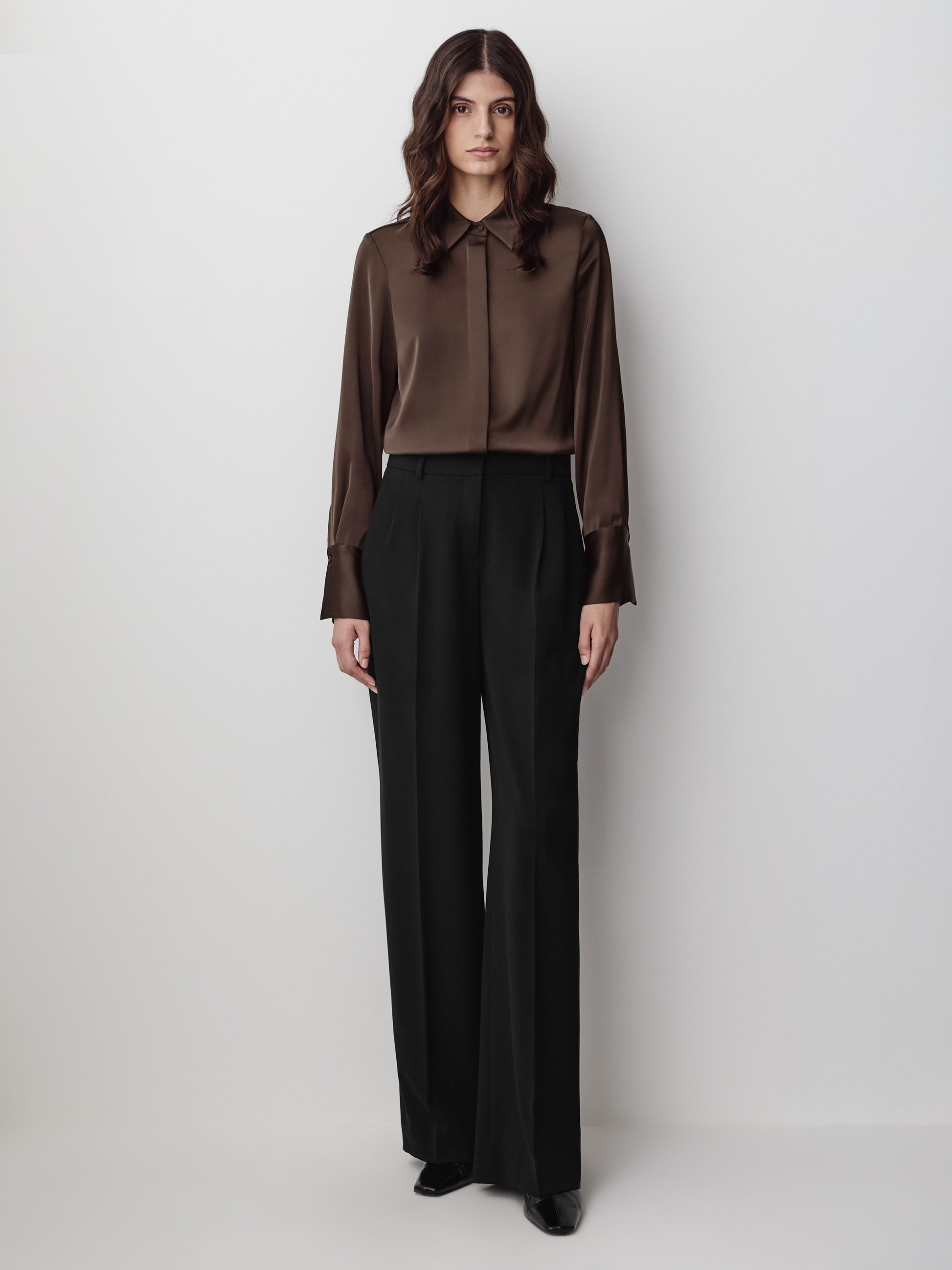 Woven Satin Long Sleeve Shirt