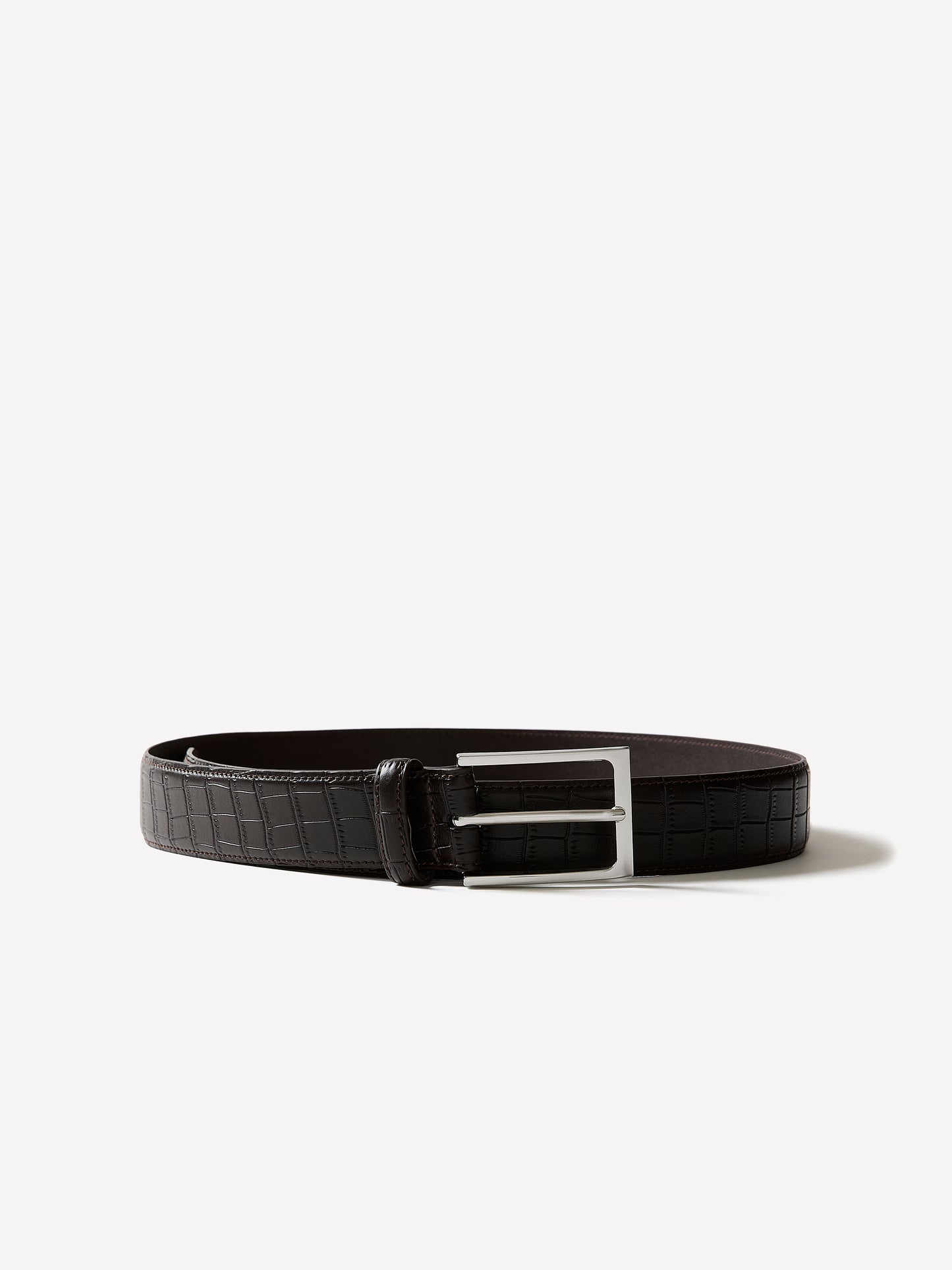 Leather Belt with Crocodile-Skin Pattern