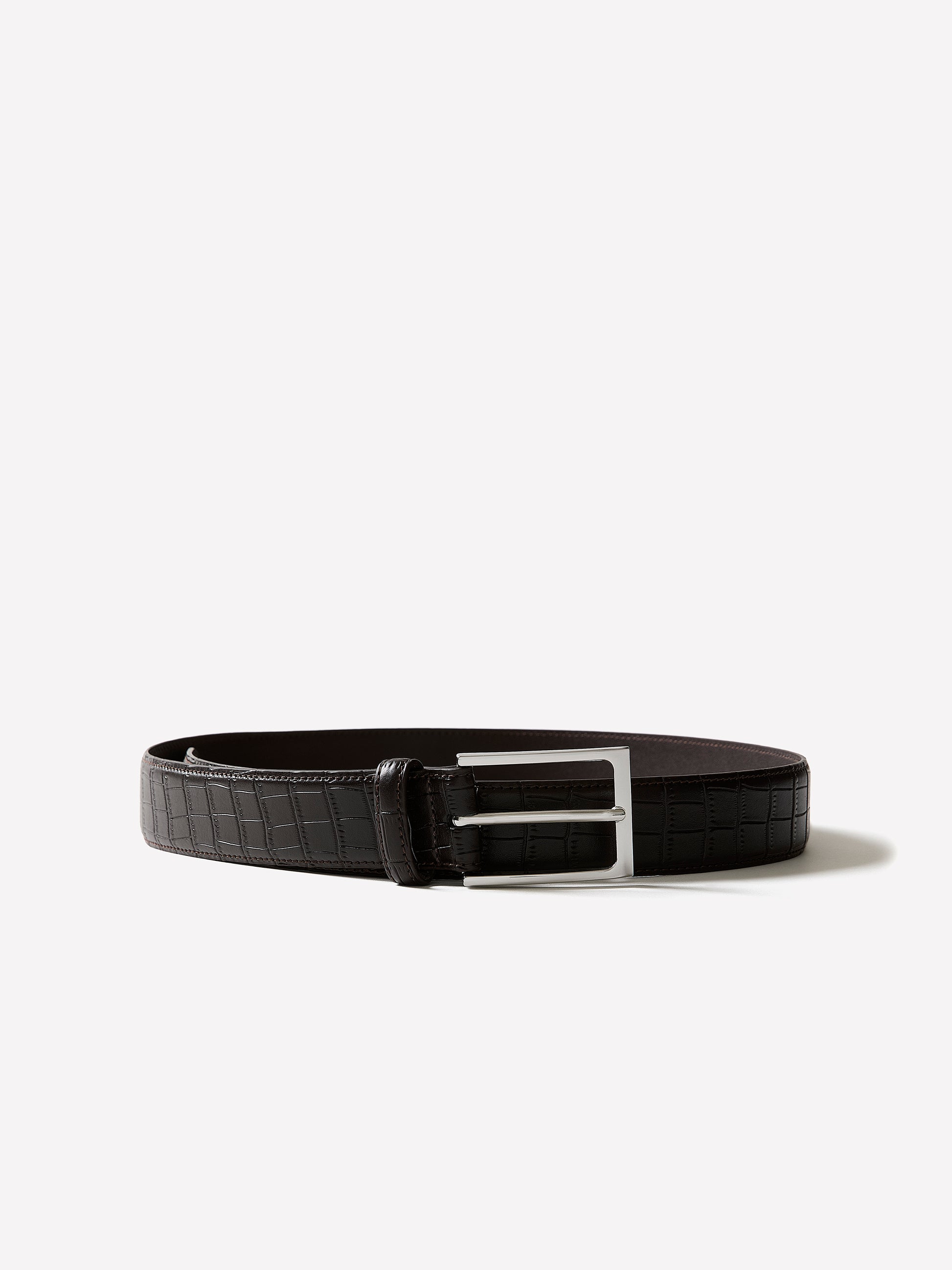 Leather Belt with Crocodile-Skin Pattern
