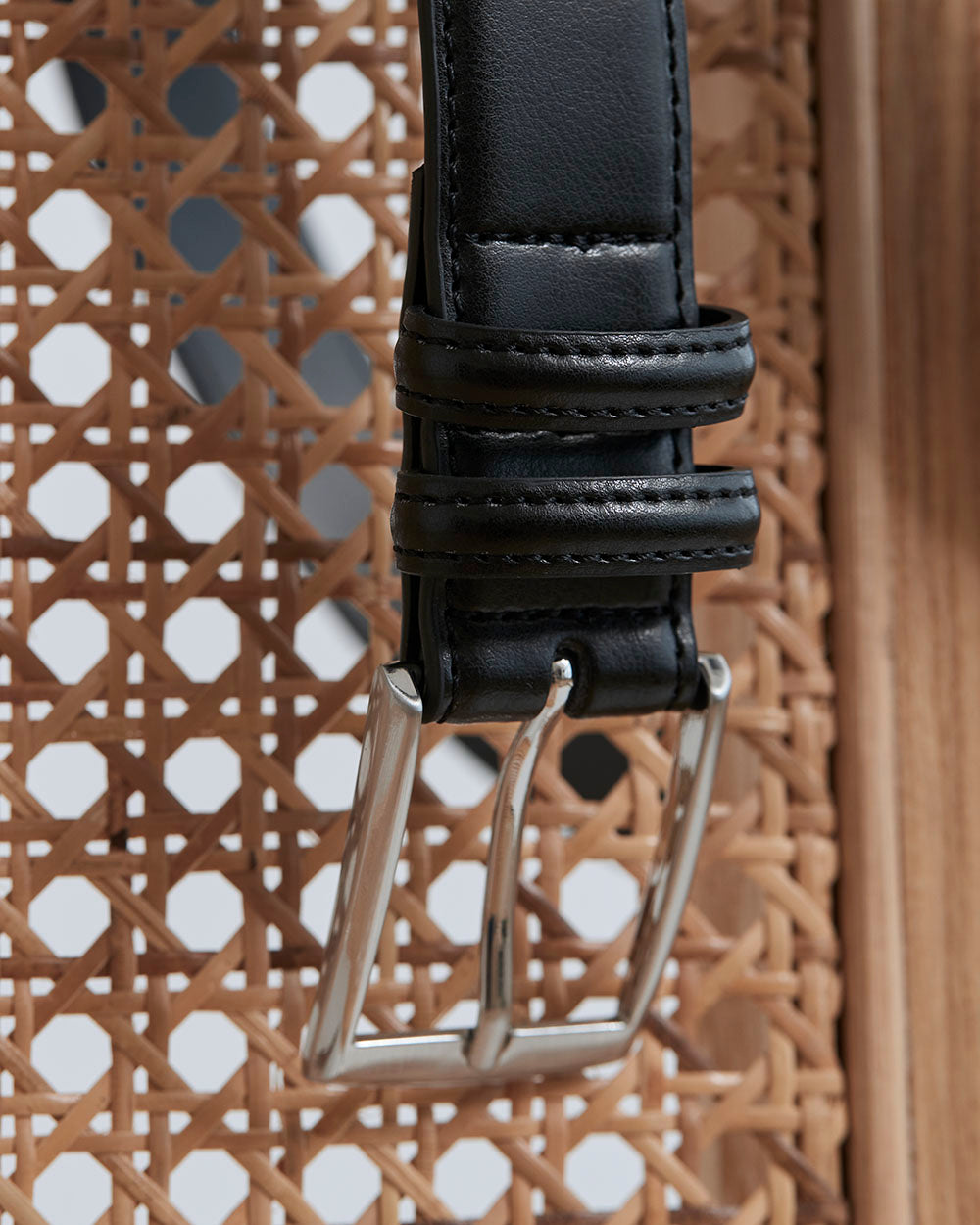 Double Loop Leather Belt with Square Buckle