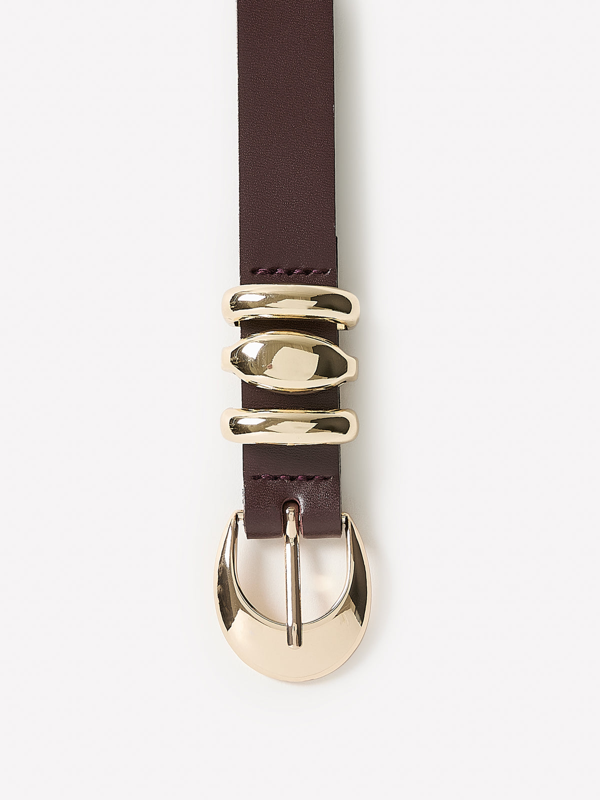 Slim Leather Belt with Sculptural Buckle