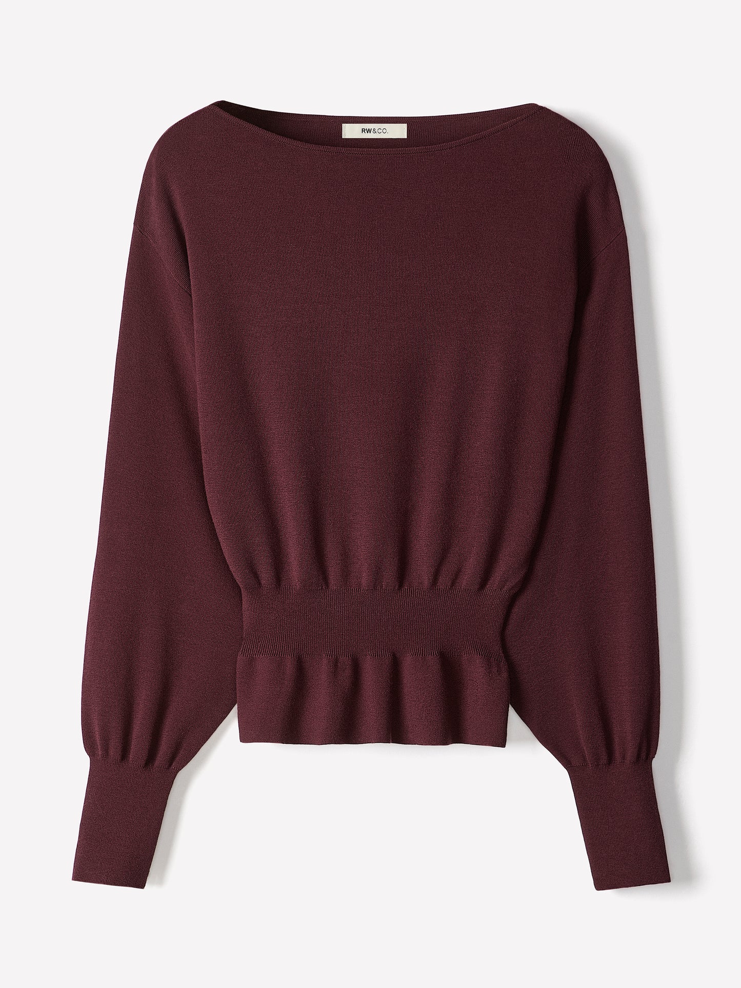 Ladies Knit Sweater Cinched Waist Boat Neck Cotton Blend