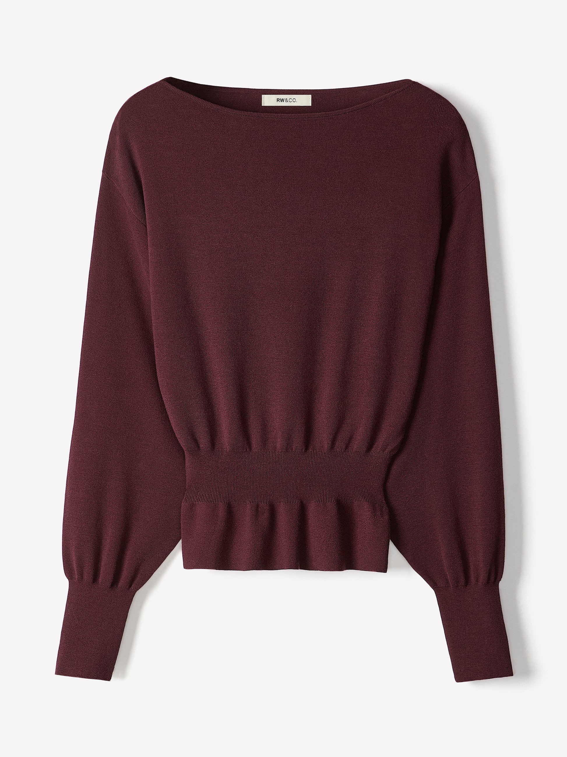 Ladies Knit Sweater Cinched Waist Boat Neck Cotton Blend