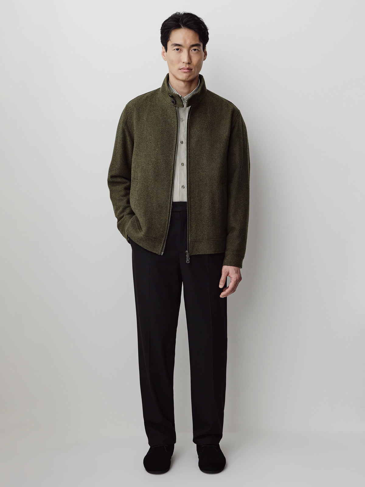 Wool Blend Short Jacket Green