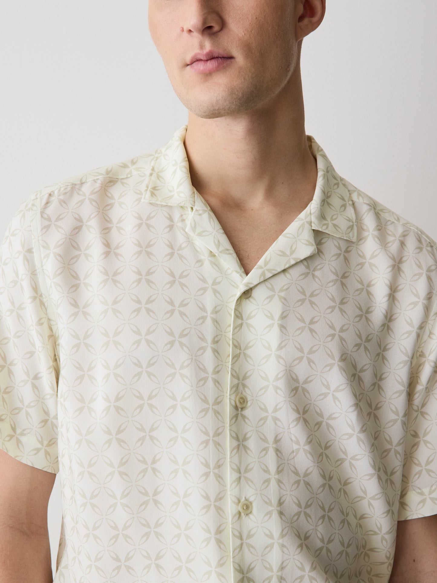 Short-Sleeve Camp-Collar Shirt with Geo Print