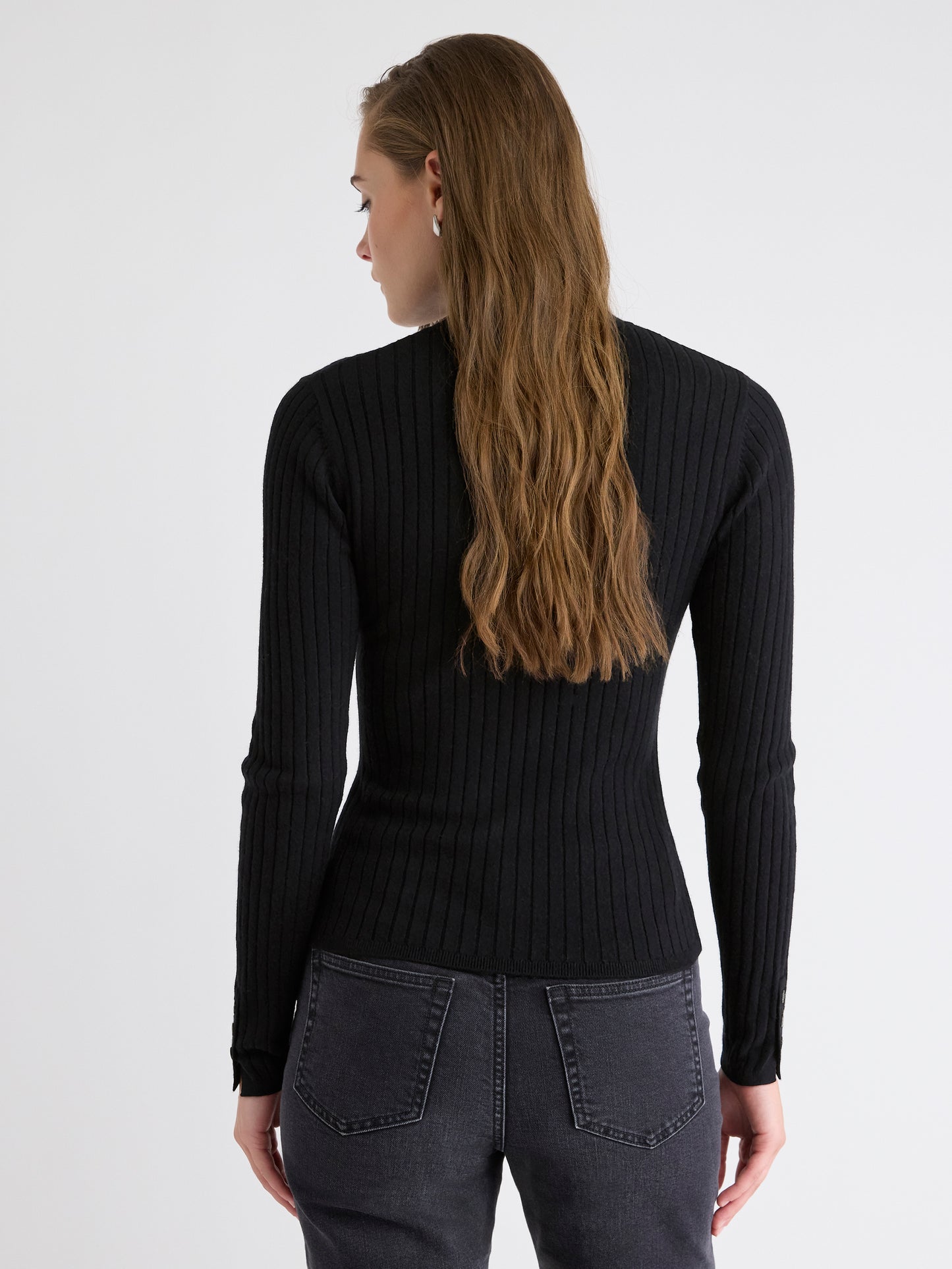 Mock-Neck Sweater with Buttons on Sleeves