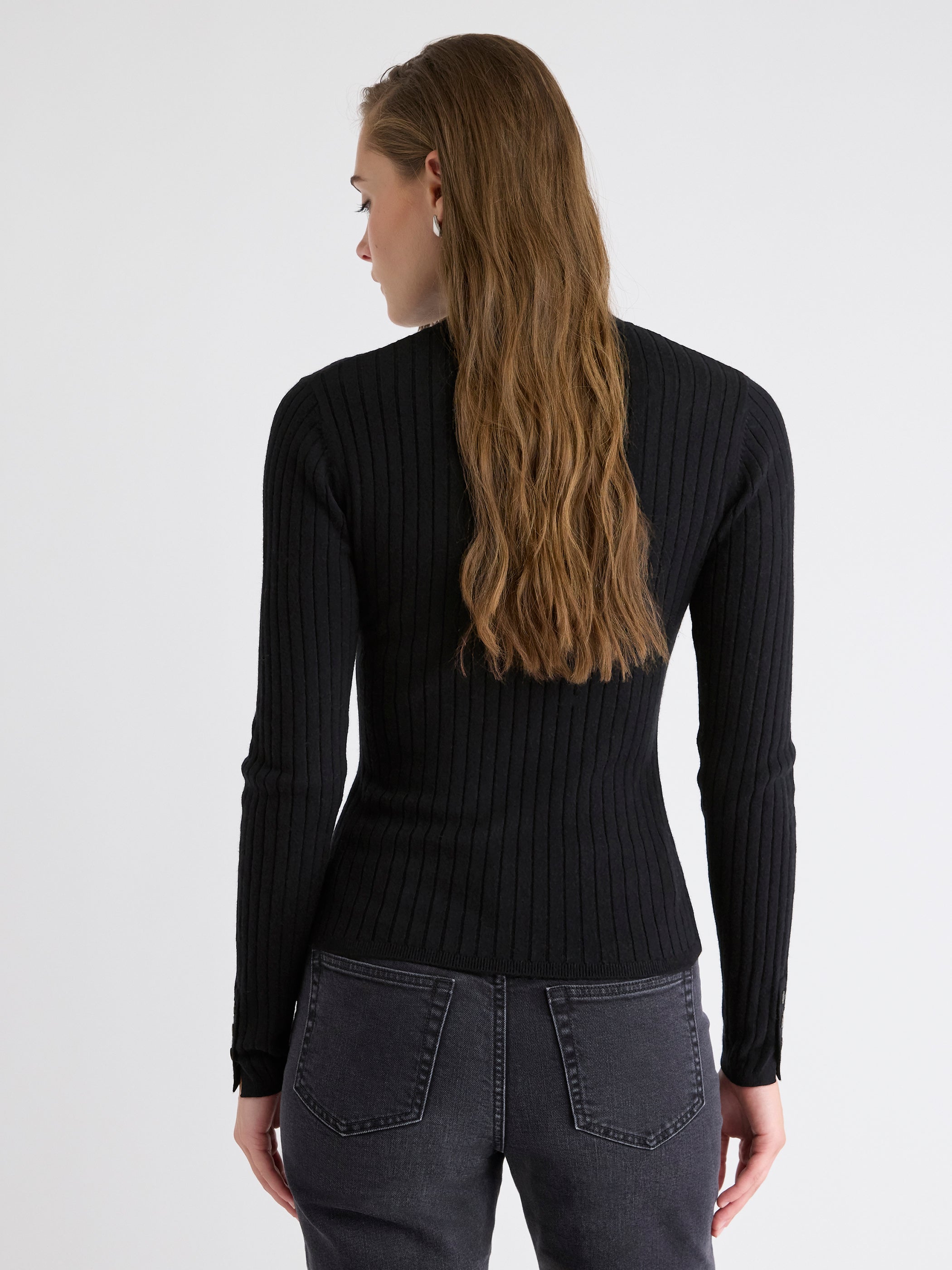 Mock-Neck Sweater with Buttons on Sleeves