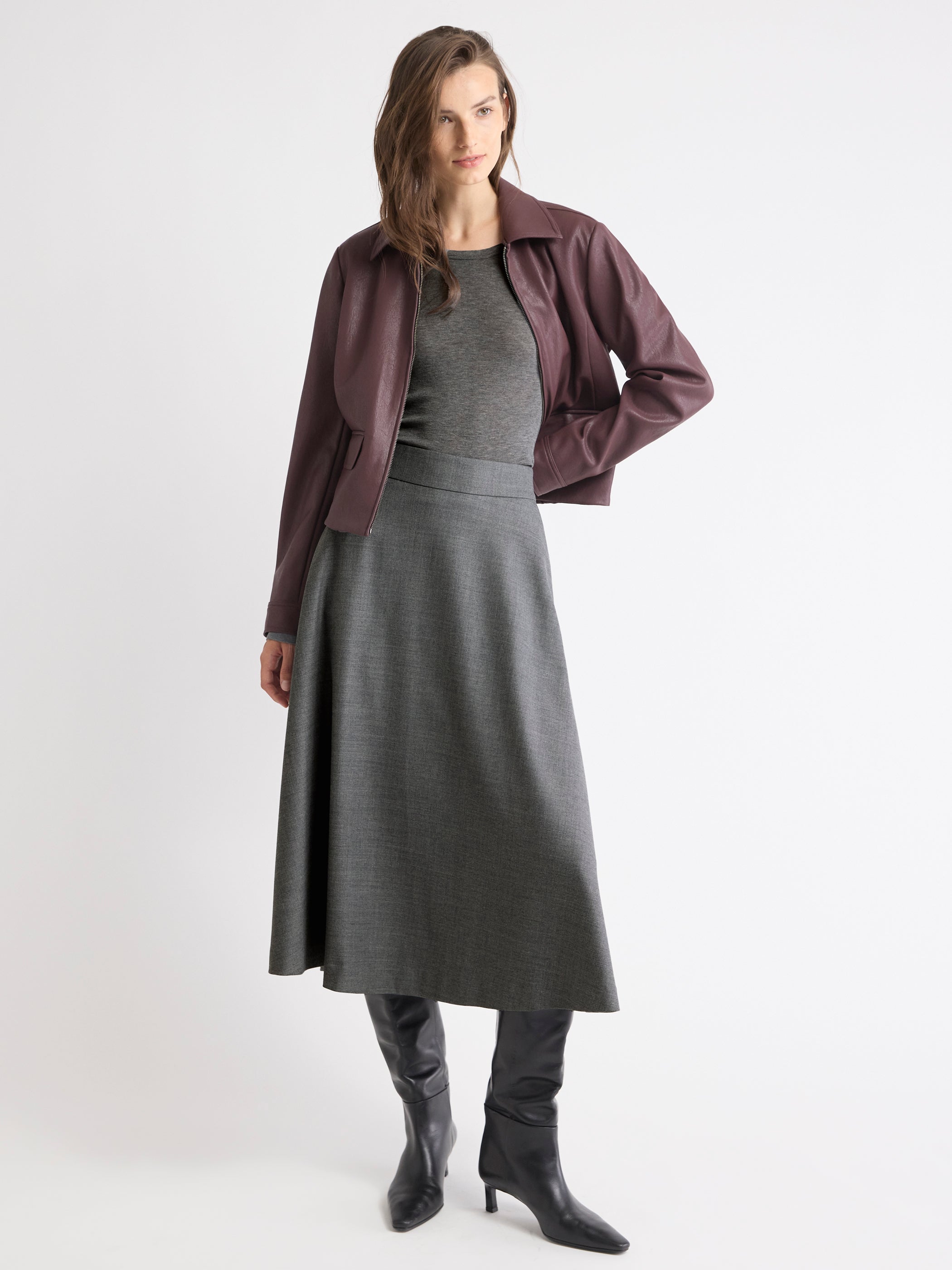 Wool-Blend Scoop-Neck Long-Sleeve Top