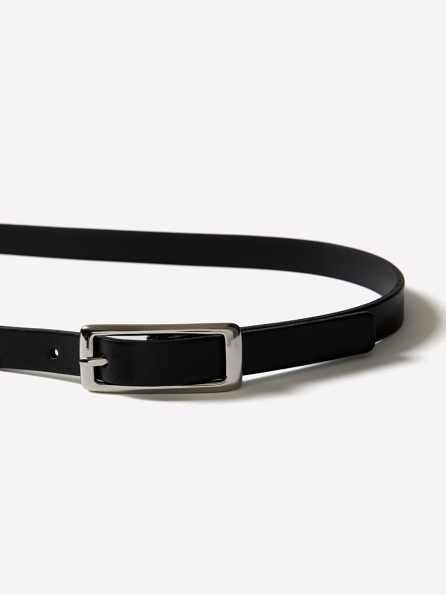 Leather Slim Belt With Square Buckle