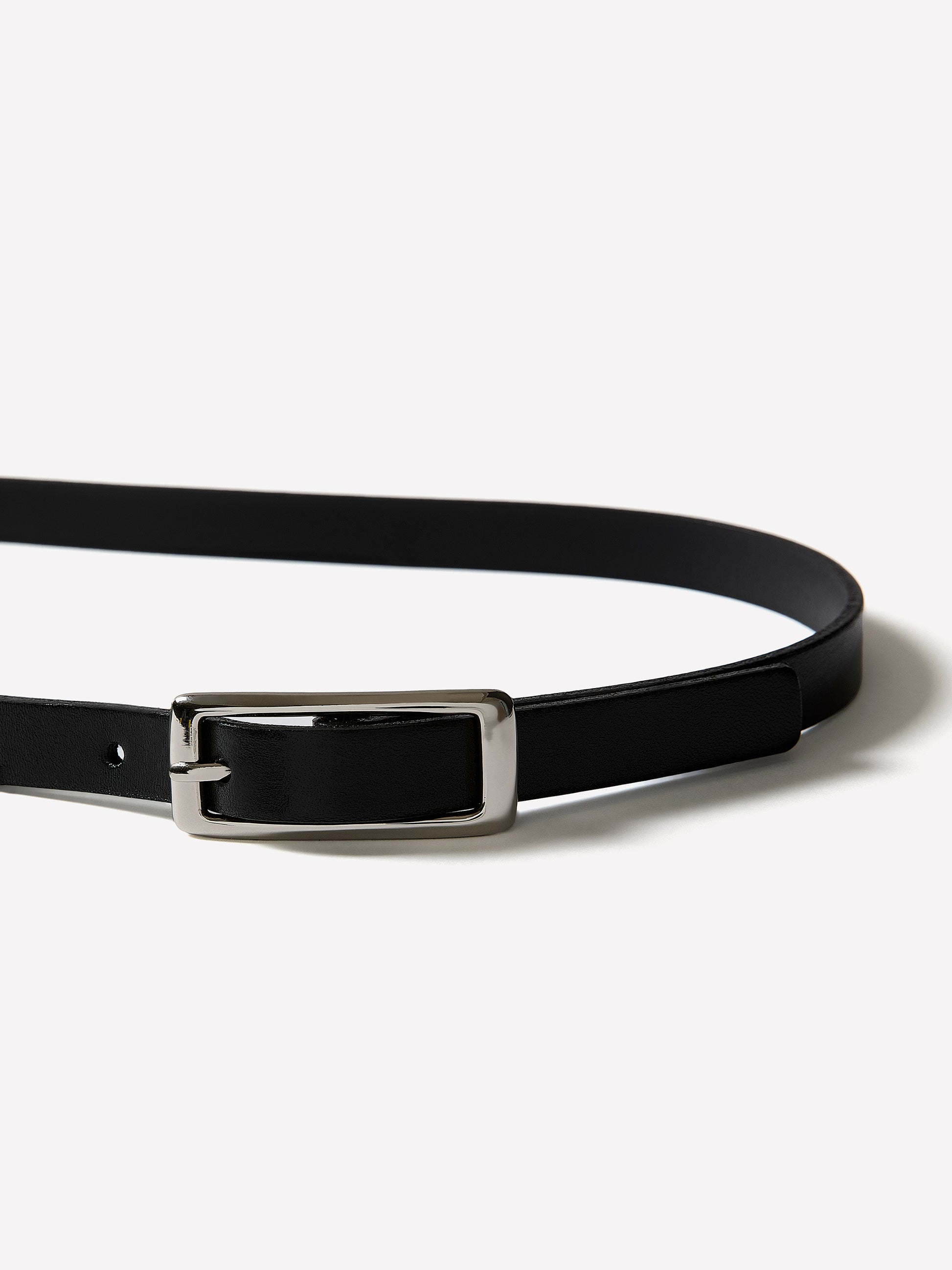 Leather Slim Belt With Square Buckle