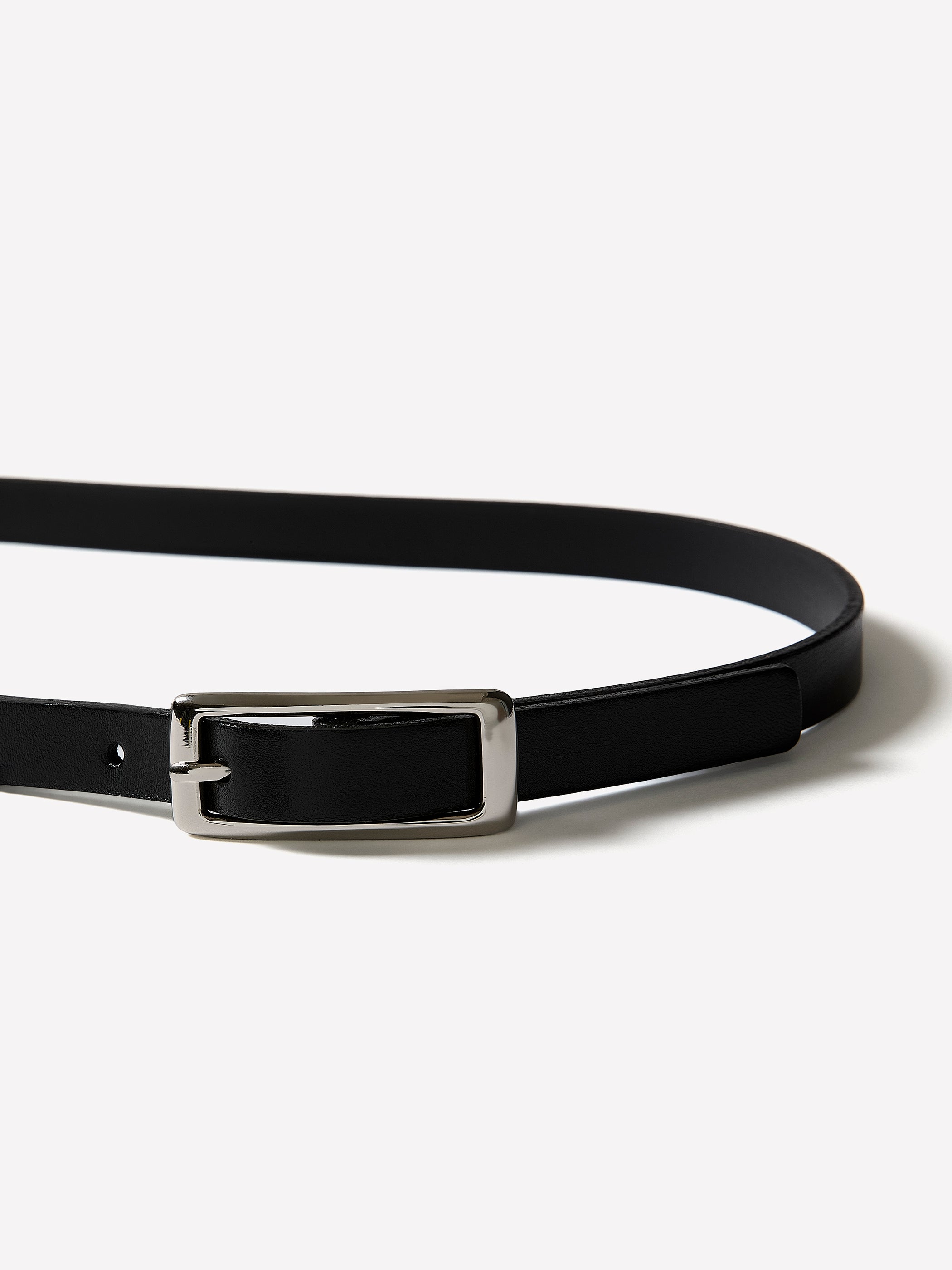 Leather Slim Belt With Square Buckle
