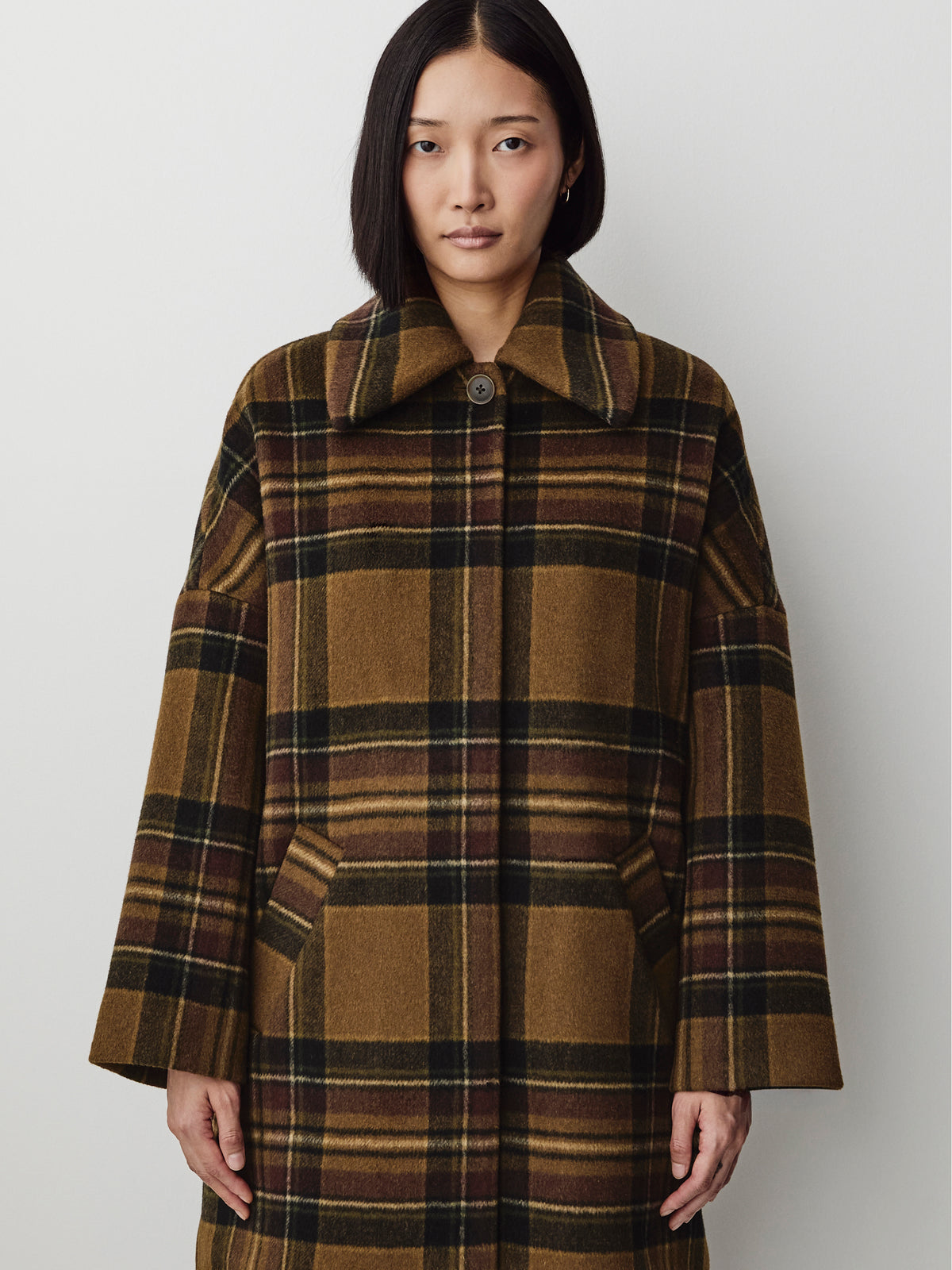 Wool-Blend Oversized Plaid Coat