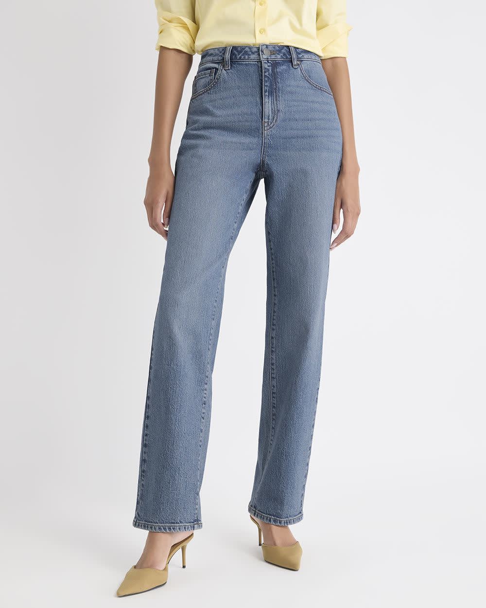 Long Medium-Wash Straight-Leg Jeans