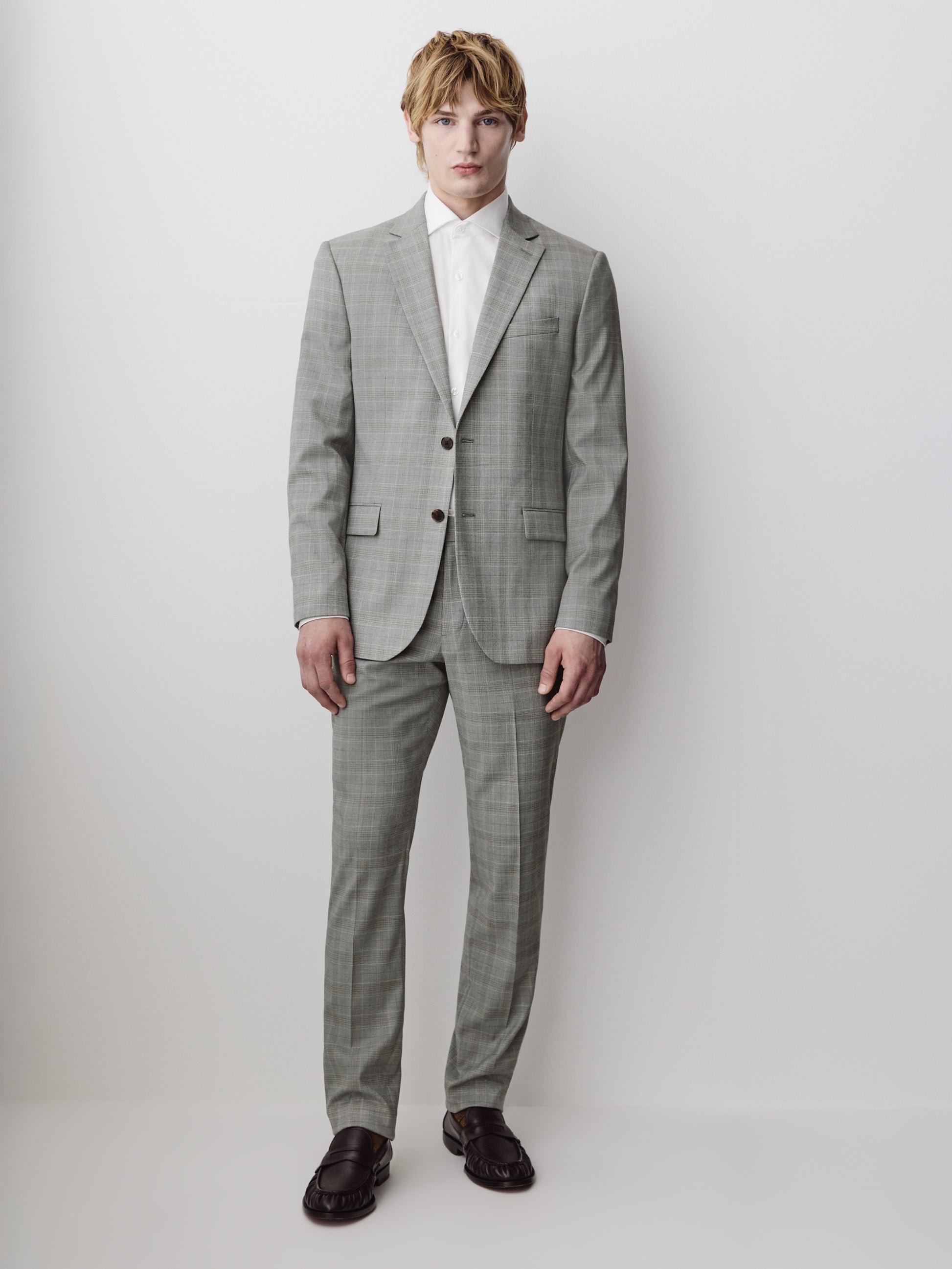 Slim-Fit Checkered Grey Suit Blazer
