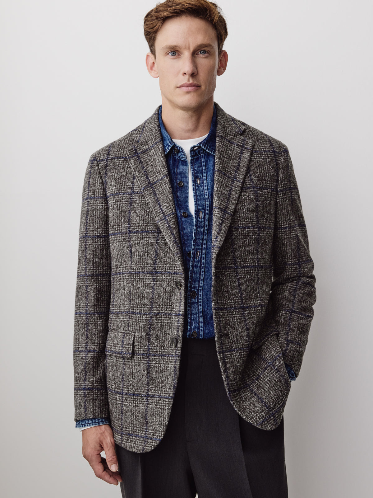 Plaid Wool-Blend Blazer