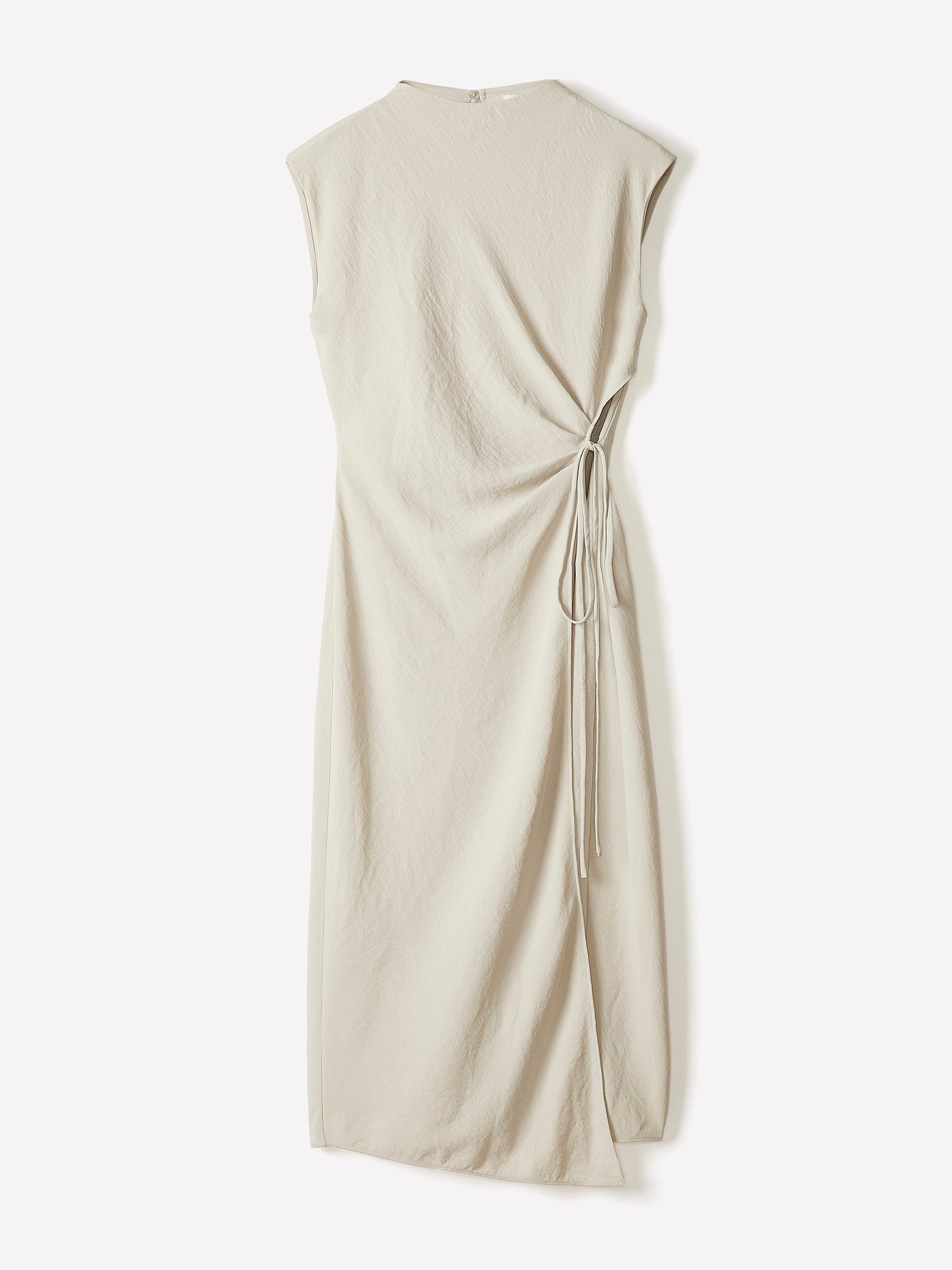 Extended-Sleeve Mock-Neck Midi Dress with Wrap Detail