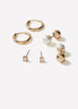 Ladies Metal Earrings Set of 3 Basic Stud and Hoop Styles