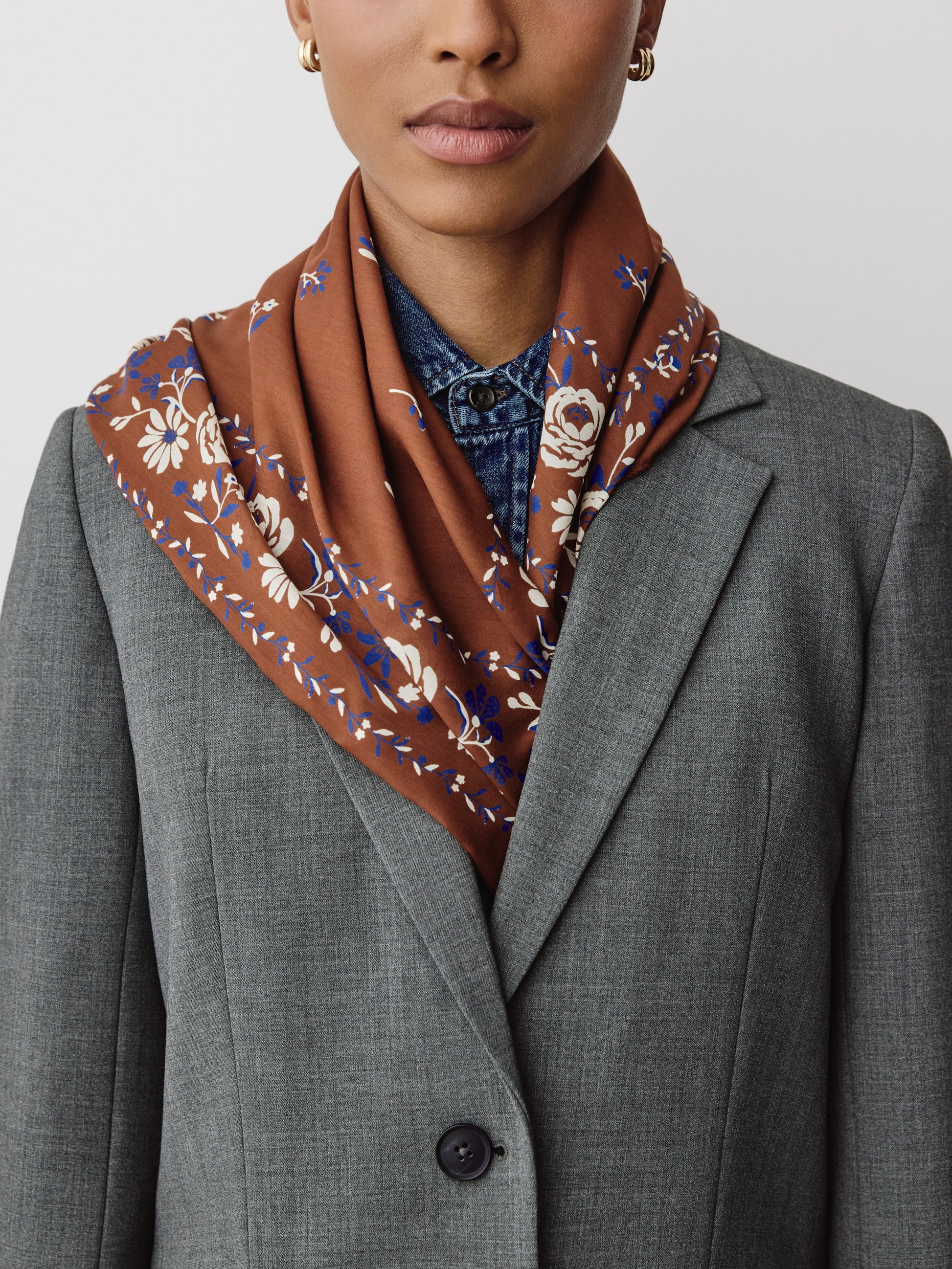 Square Silk Blend Floral Scarf 27"x27"