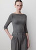 Knit Pullover Boat Neck 3/4 Sleeve