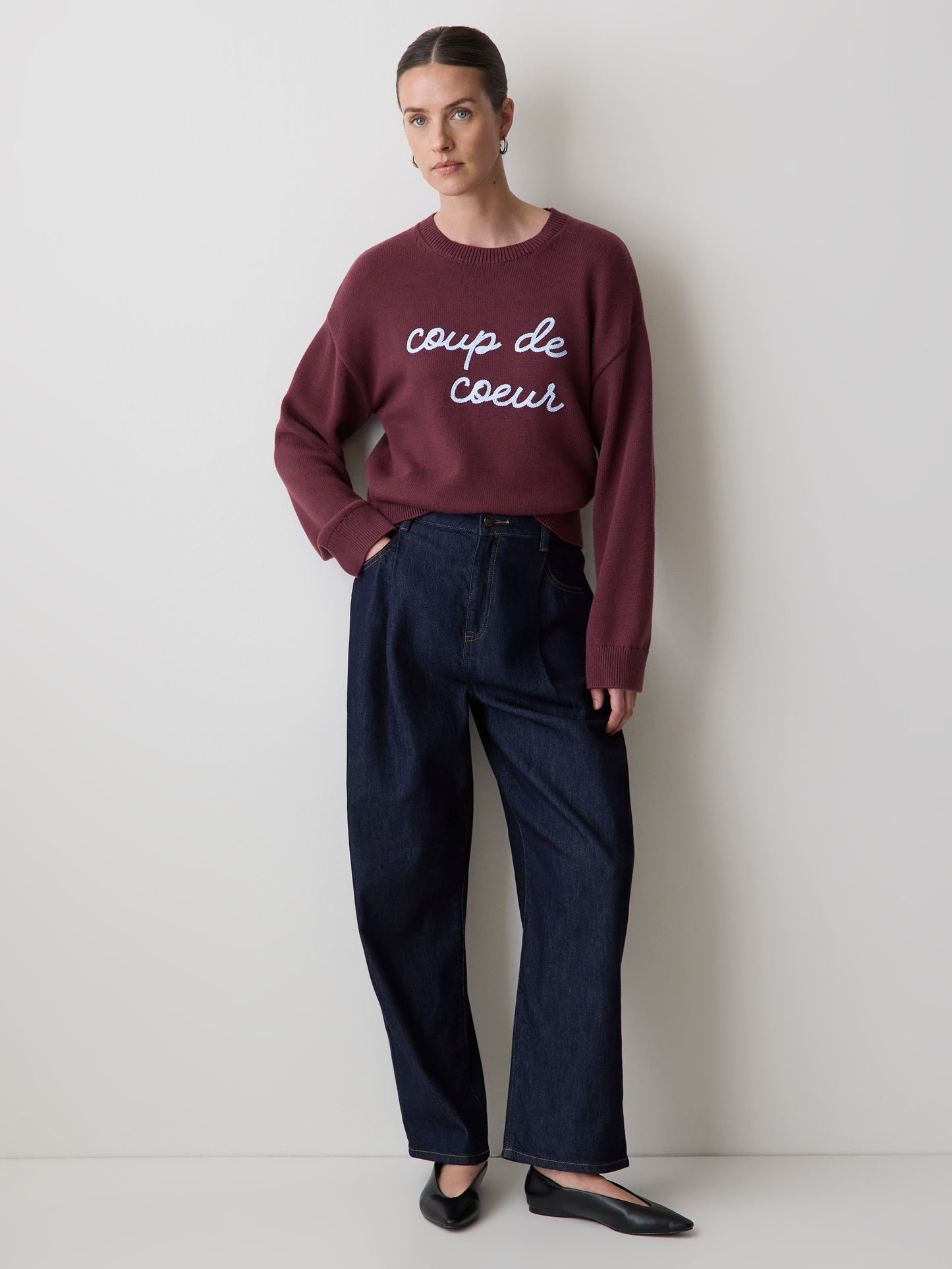 Long-Sleeve Crew-Neck Pullover with Embroidery