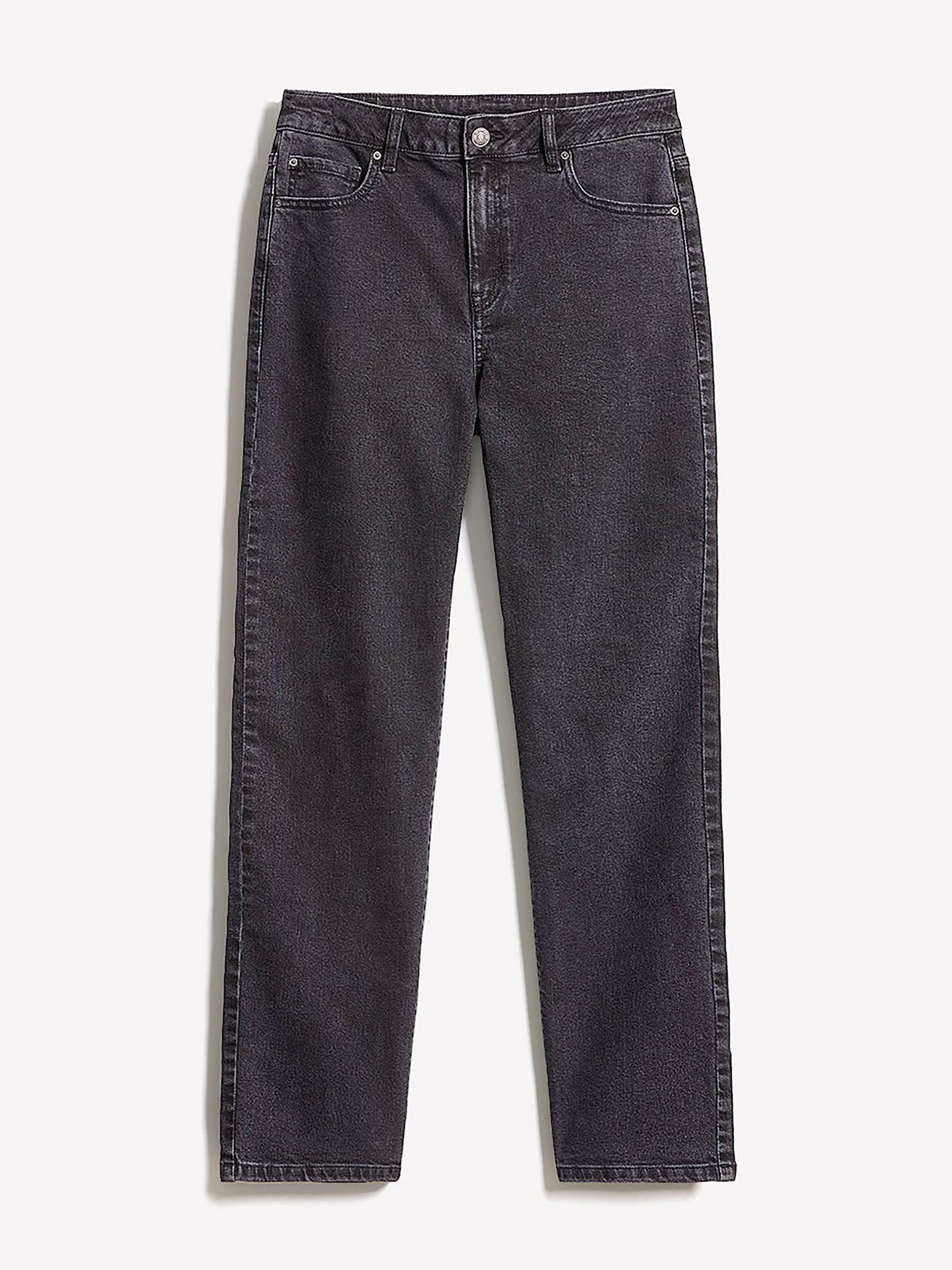 Jeans Gris Foncé à Taille Haute et Jambe Droite