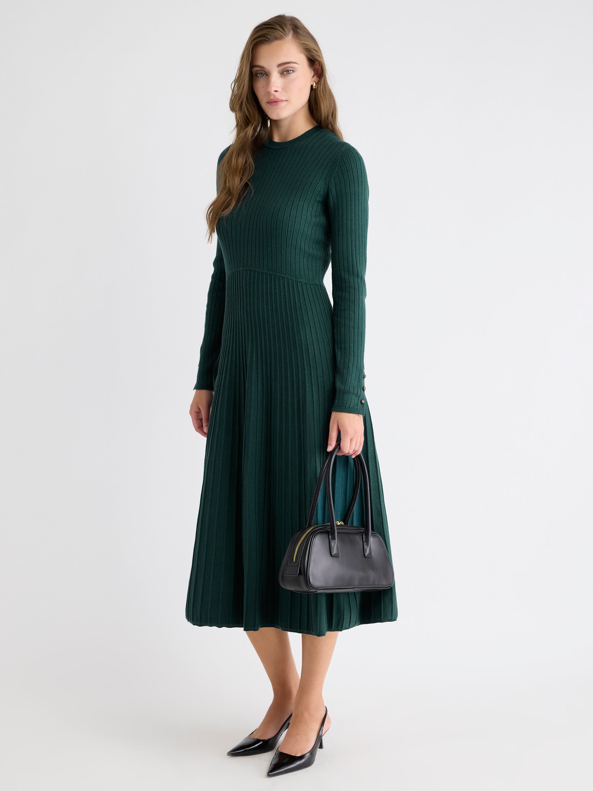 Long-Sleeve Ribbed Midi Sweater Dress | RW&CO.