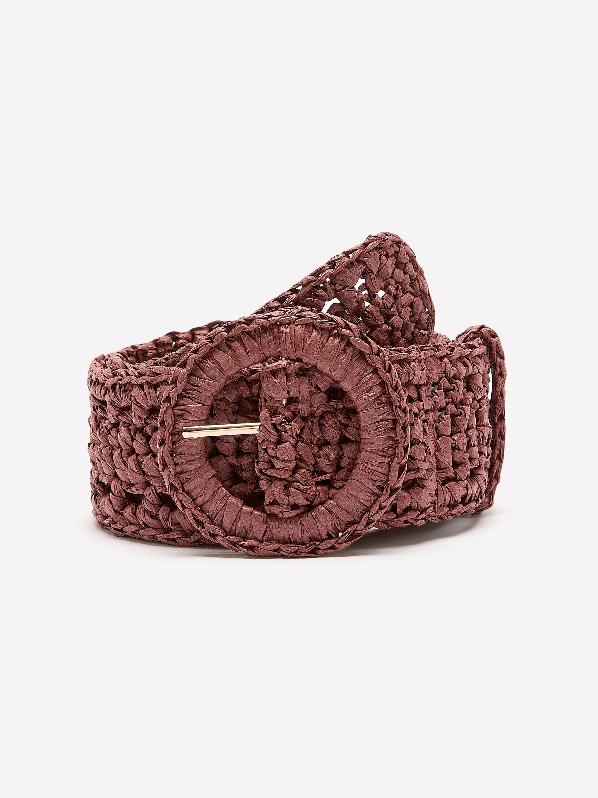 Non-Stretch Raffia Belt with Round Buckle
