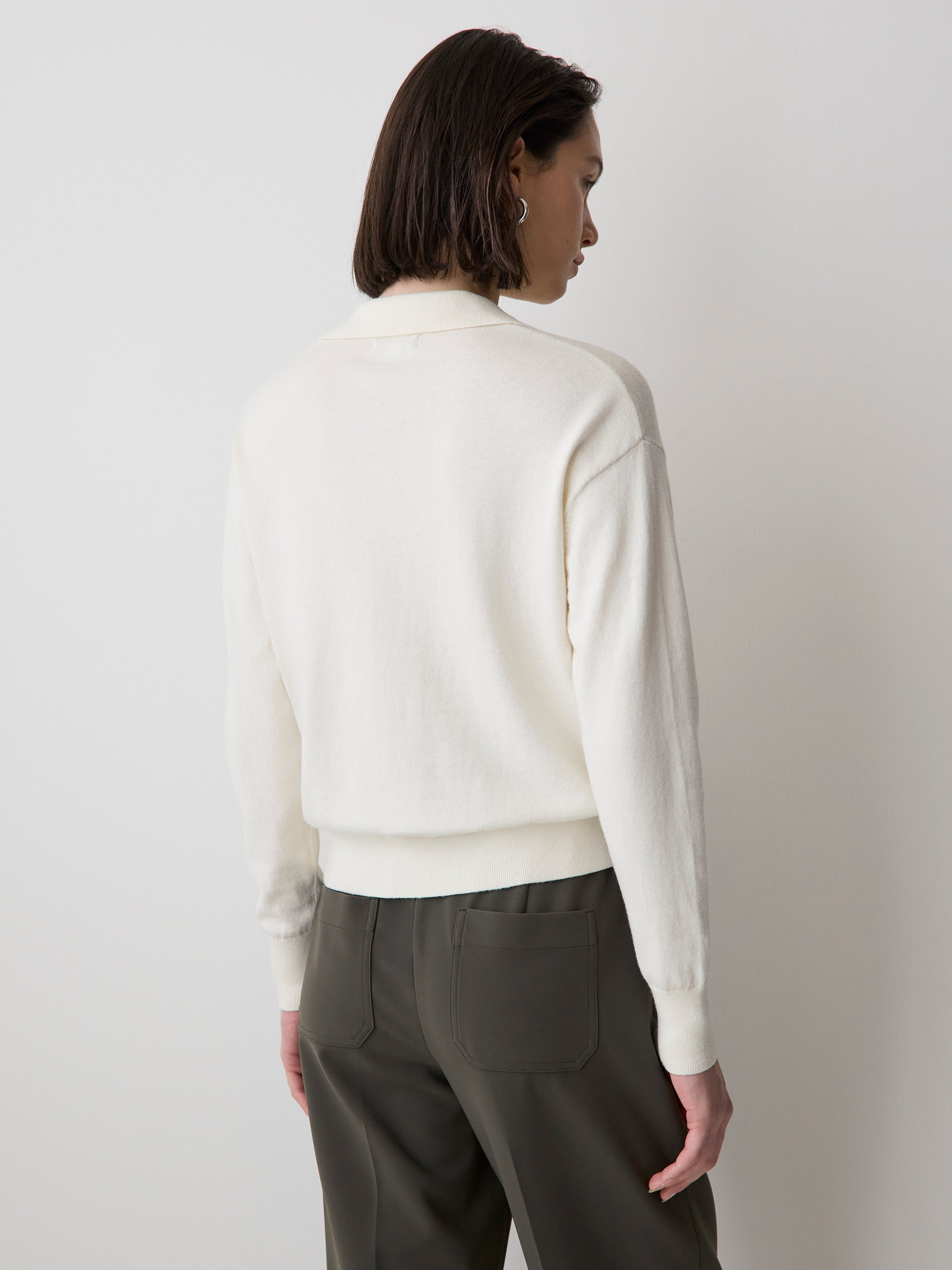 Polo à Manches Longues en Mélange de Laine