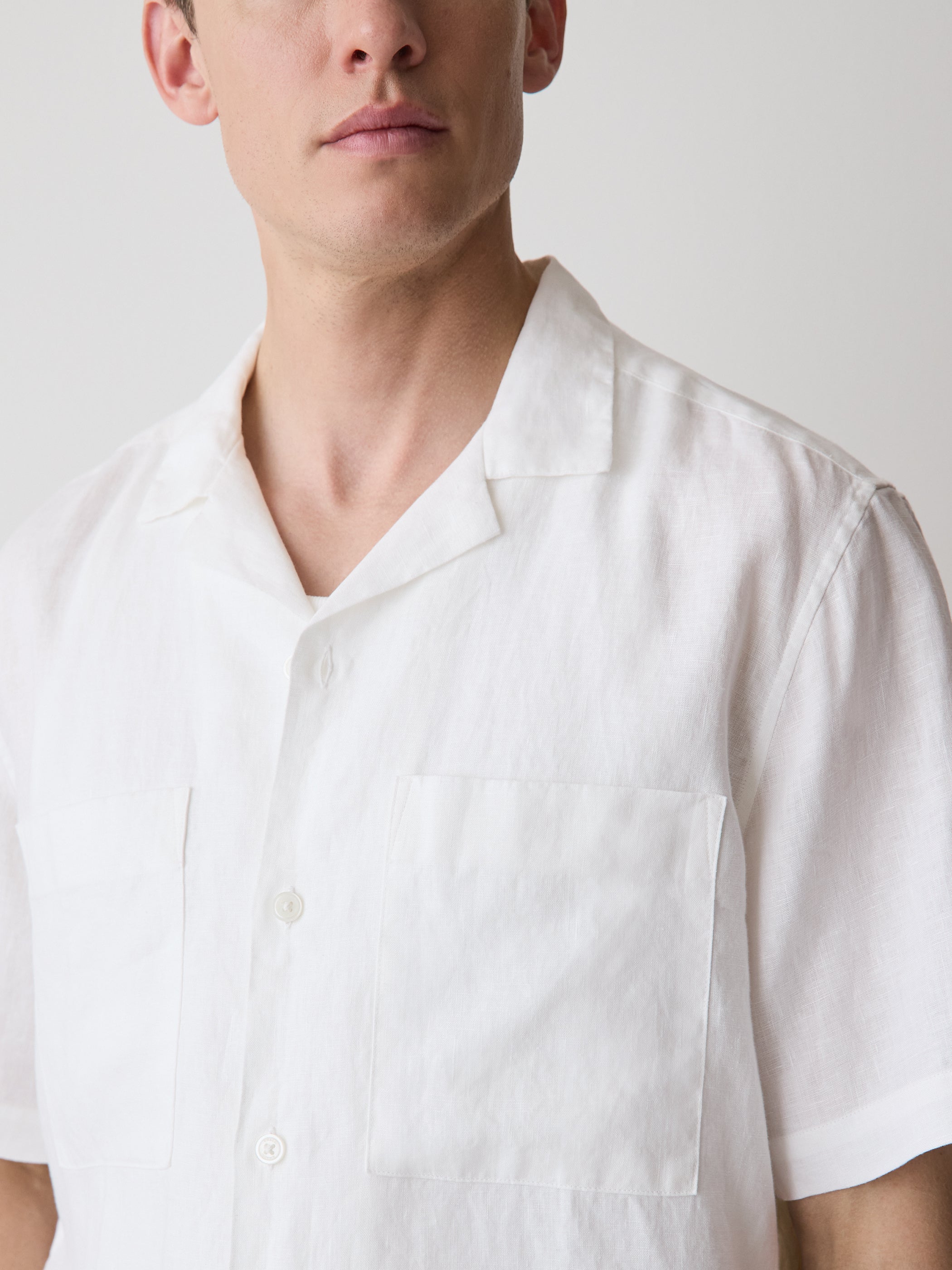 Short-Sleeve Linen Shirt with Camp Collar