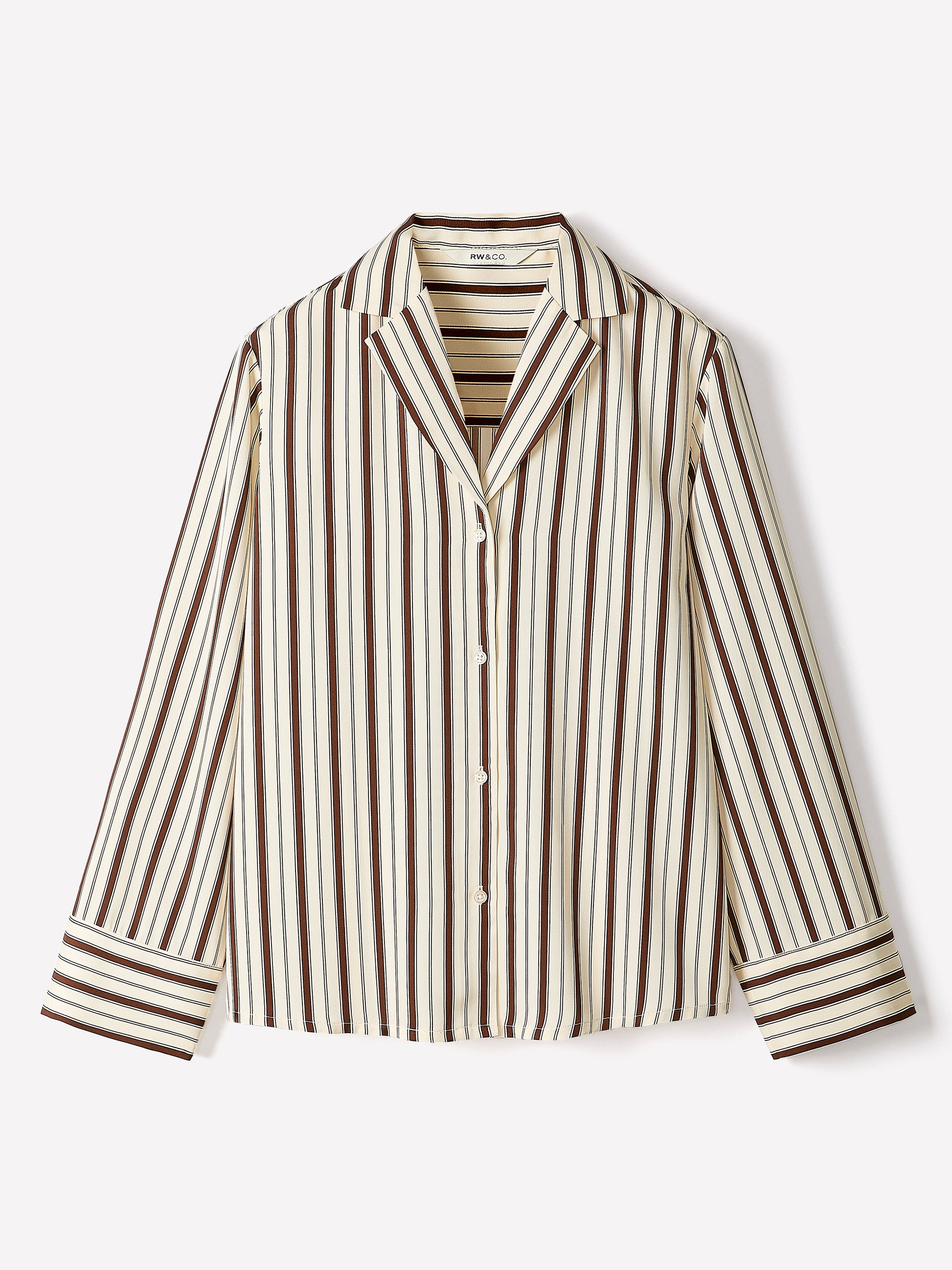 Long-Sleeve Twill Blouse with Notch Collar