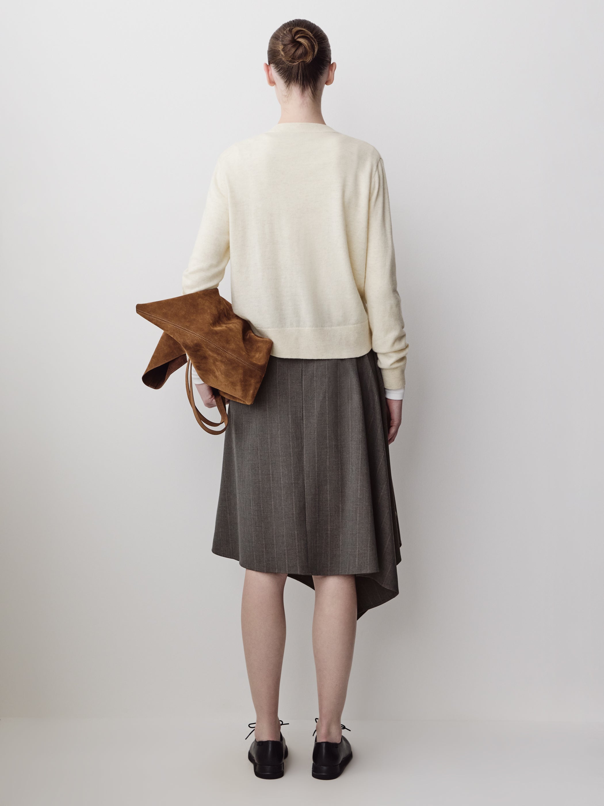 Woven Asymmetric Flare Midi Skirt in Polyester Blend