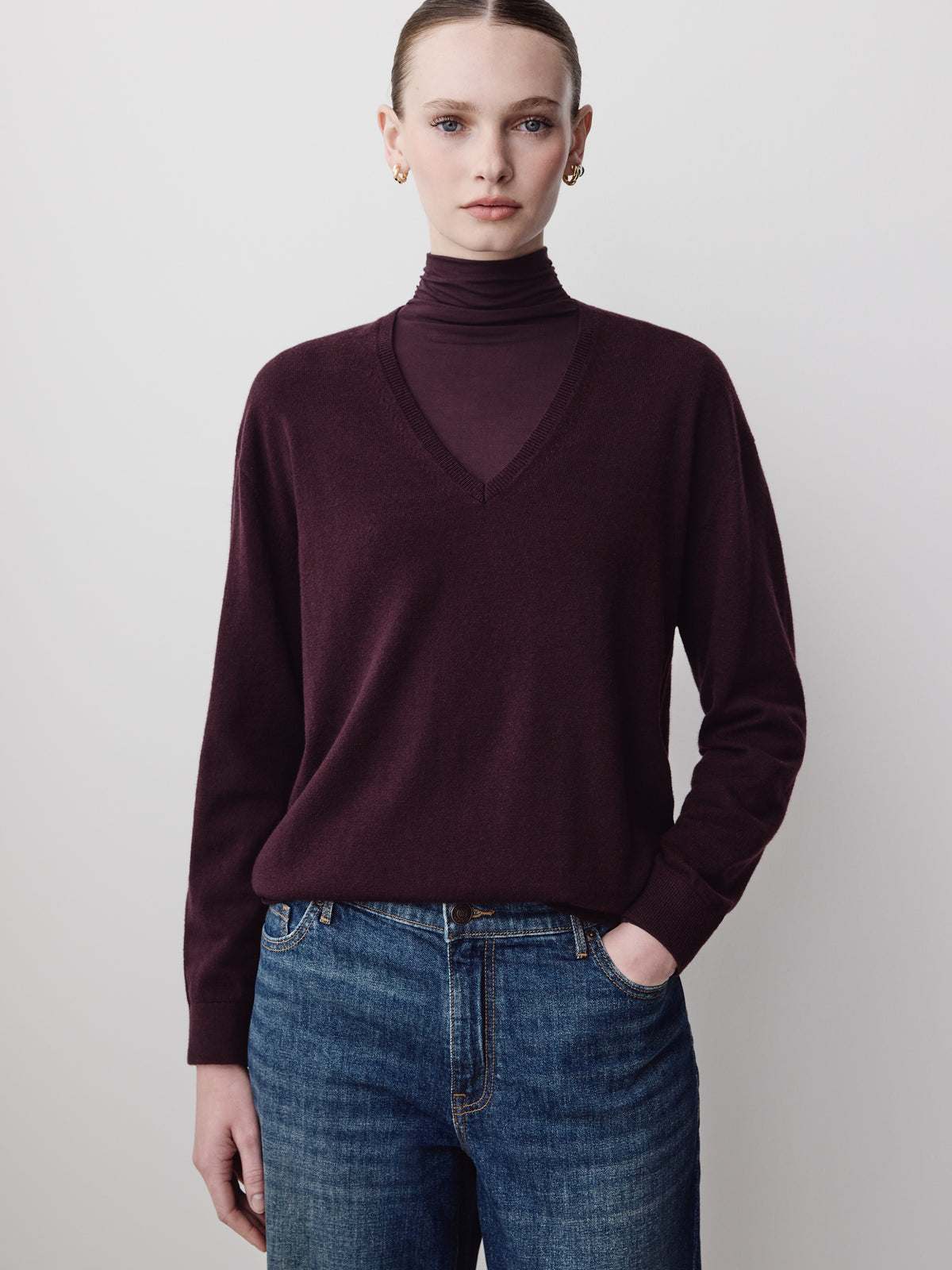 Long-Sleeve V-Neck Oversized Merino Sweater