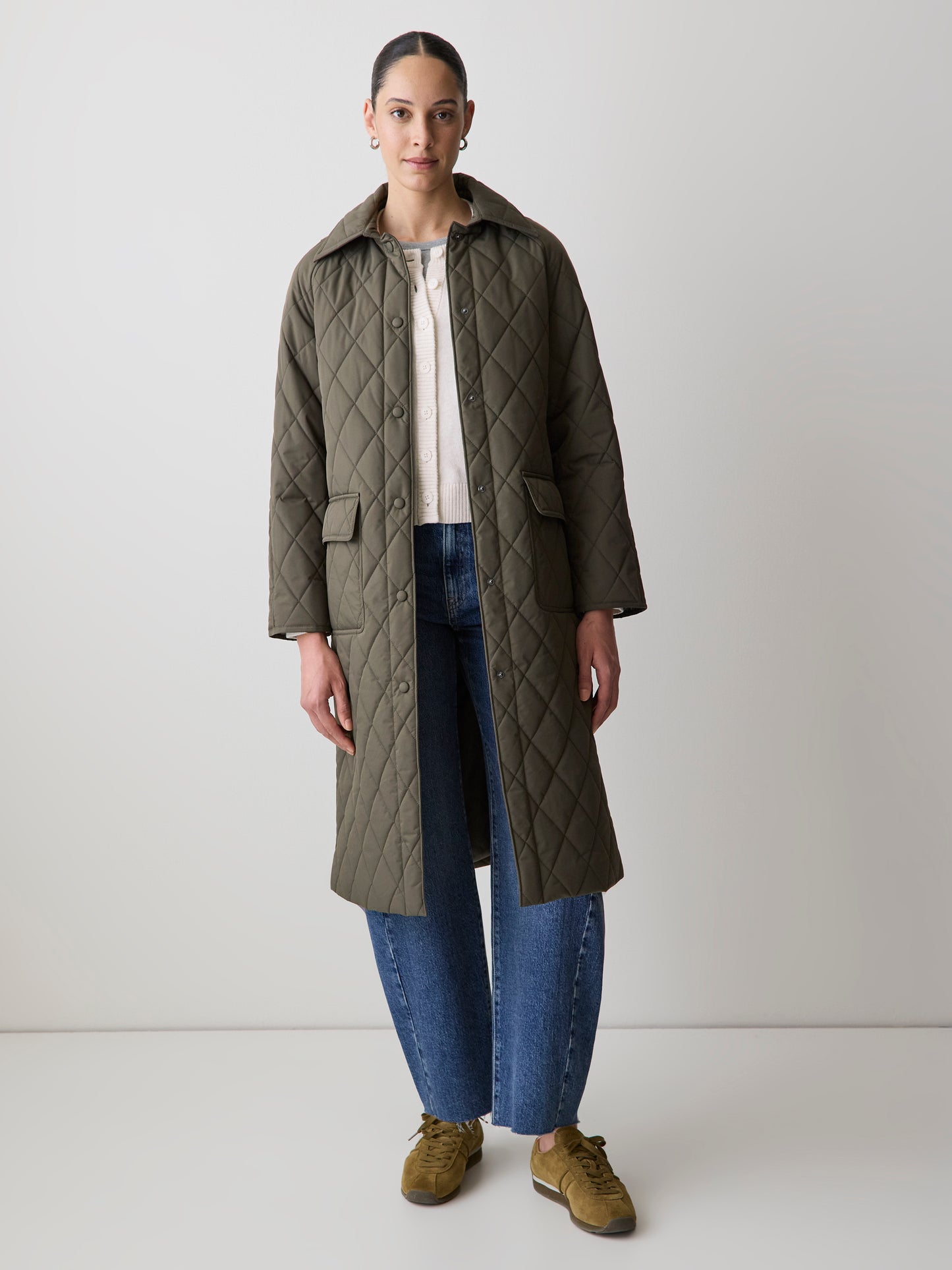 Quilted Trench Coat with Shirt Collar