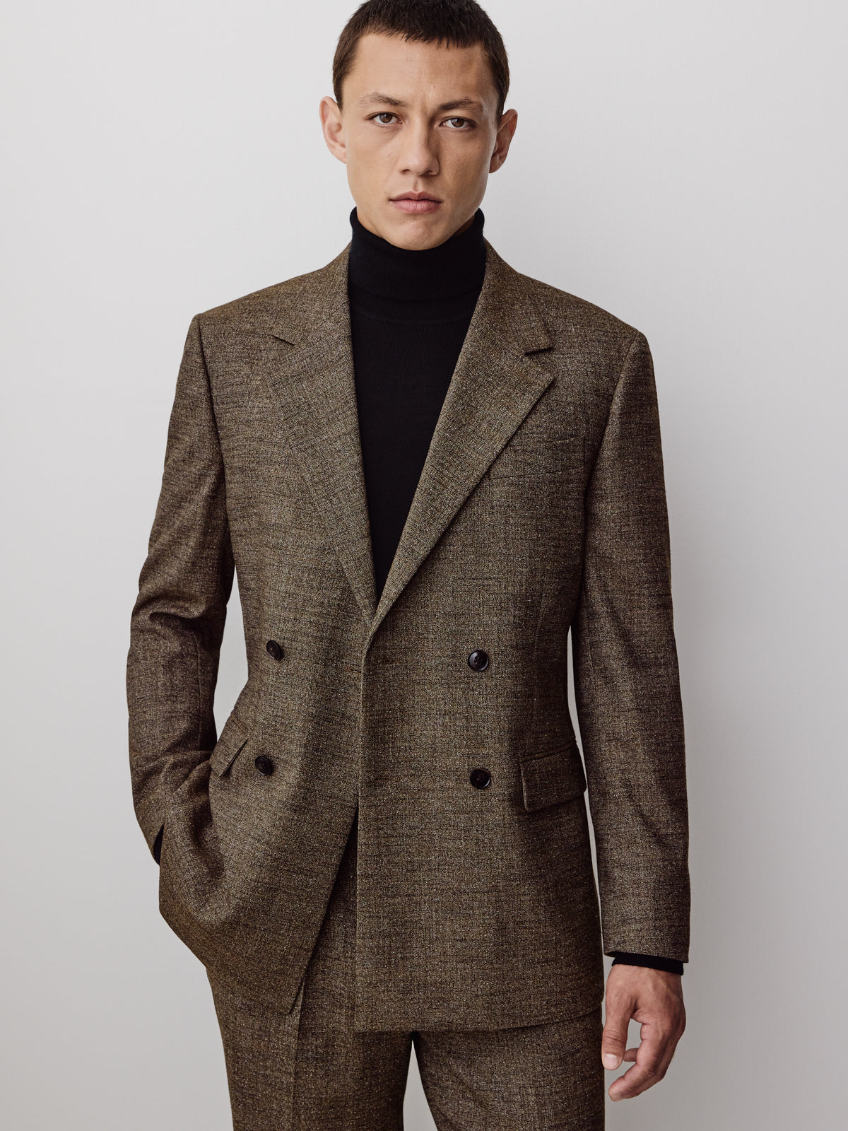 Woven Tailored Brown Tweed Blazer for Men
