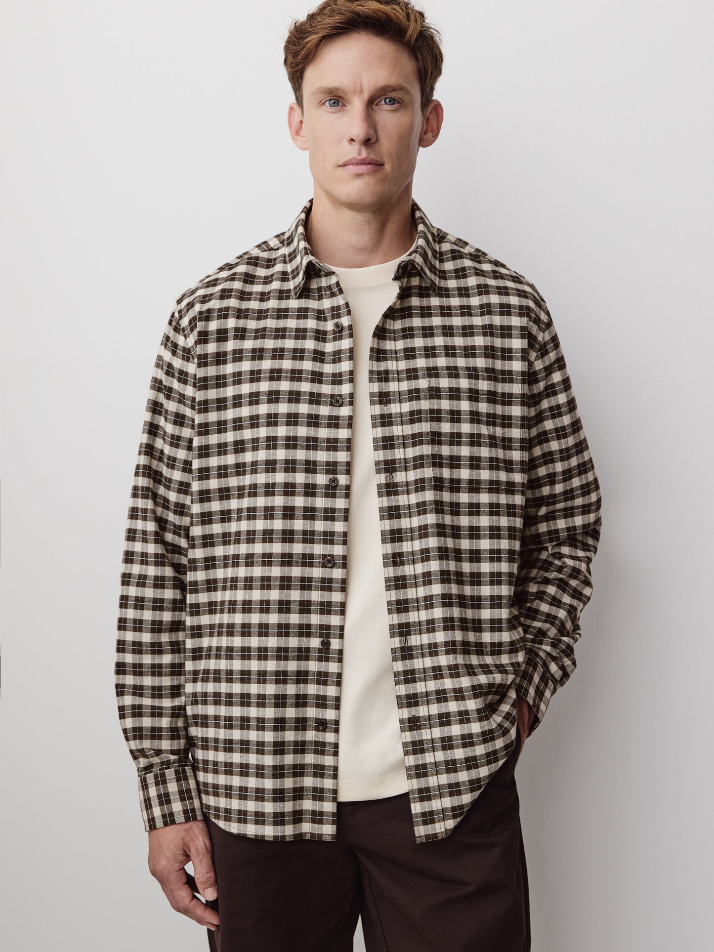 Woven Tailored Collar Shirt, Textured Check, 100% Cotton